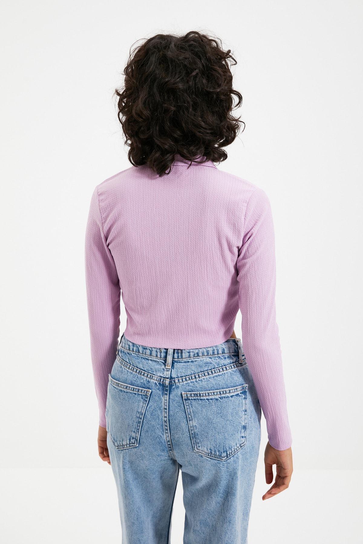 Purple Polo Neck Crop Top, , large image number 4