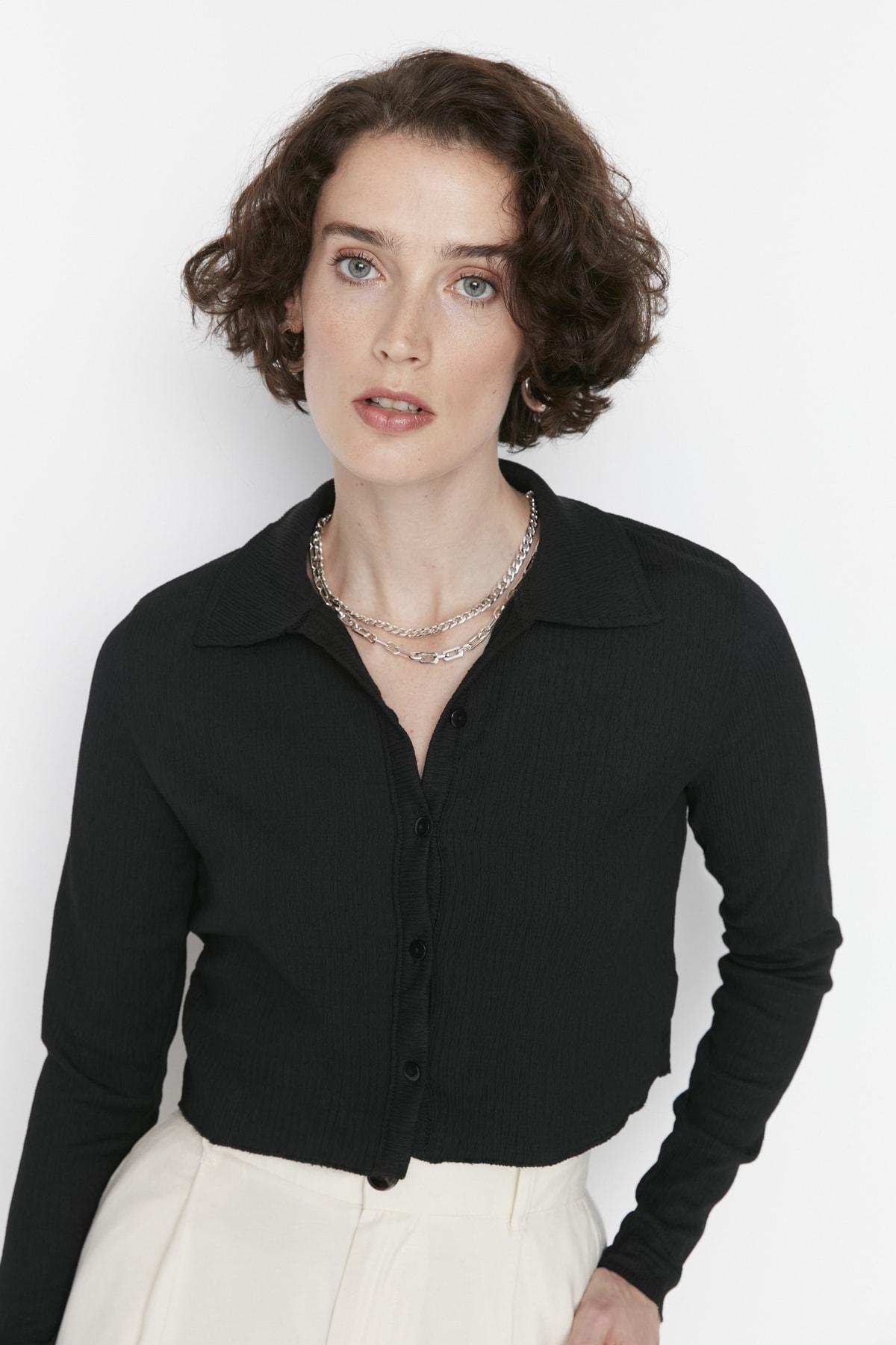 Black Polo Neck Blouse, Black, large image number 0