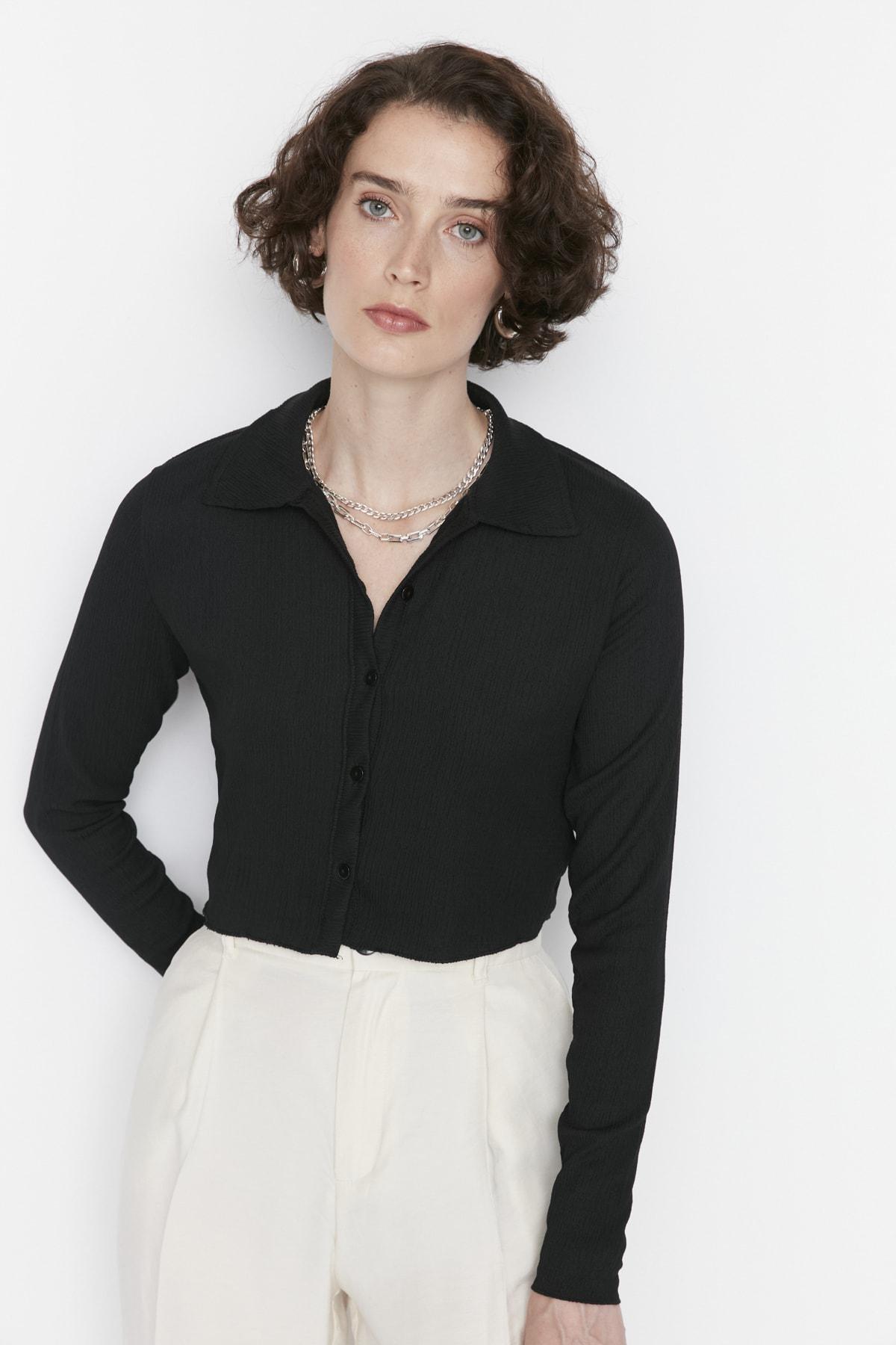 Black Polo Neck Blouse, Black, large image number 1