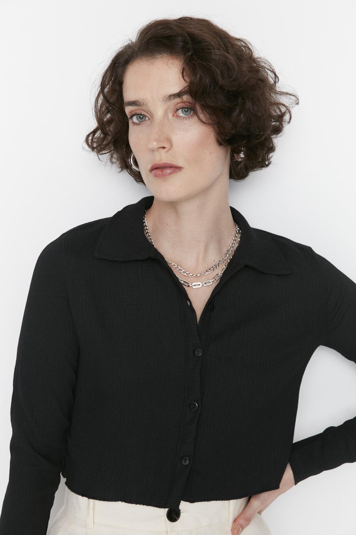 Black Polo Neck Blouse, Black, large image number 3