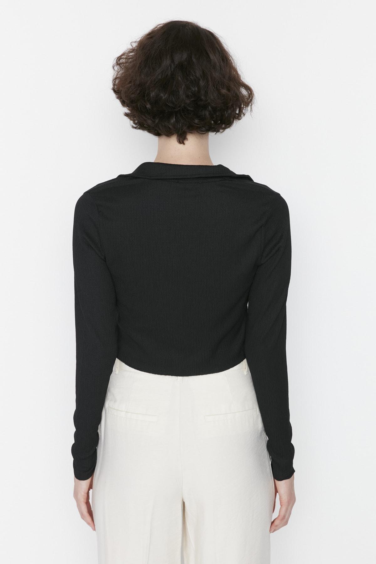 Black Polo Neck Blouse, Black, large image number 4