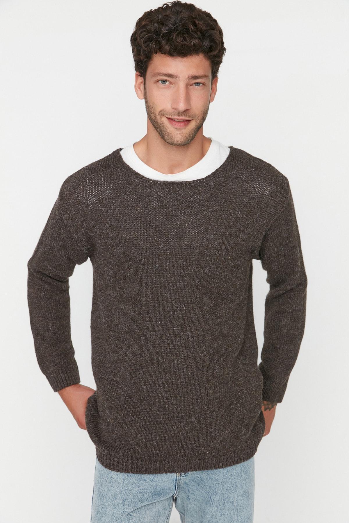 Brown Oversize Boat Neck Sweater, , large image number 1
