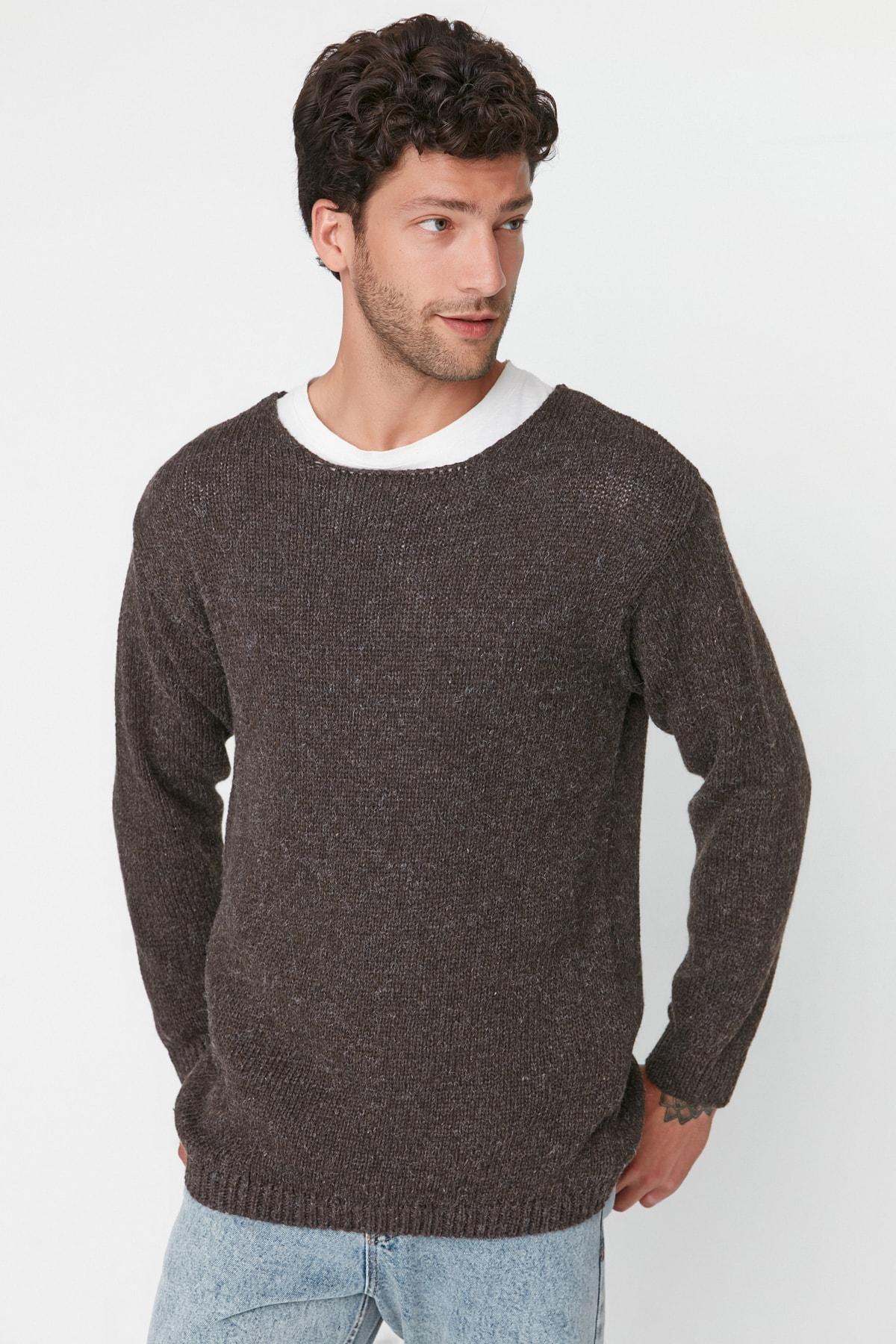 Brown Oversize Boat Neck Sweater, , large image number 2