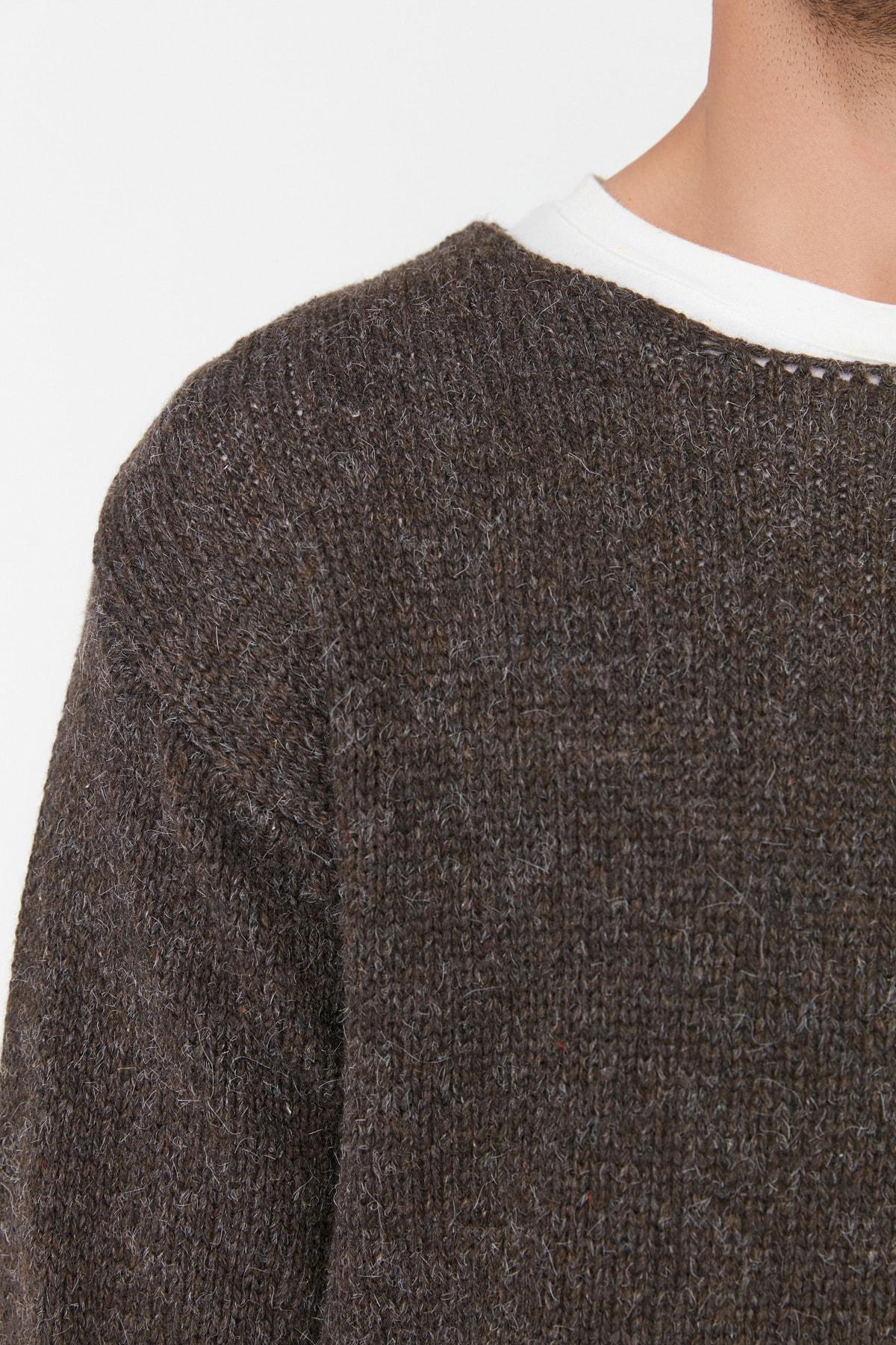 Brown Oversize Boat Neck Sweater, , large image number 3