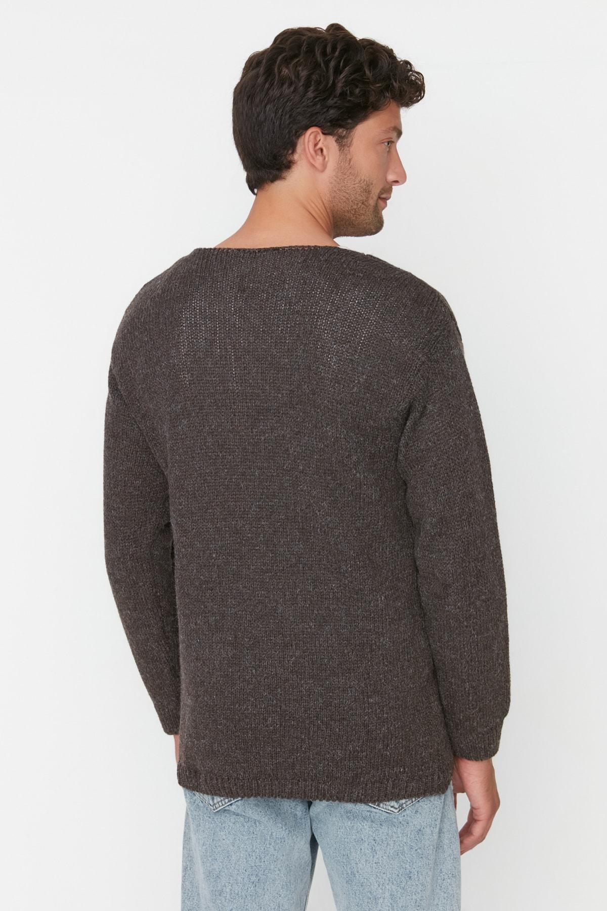 Brown Oversize Boat Neck Sweater, , large image number 4