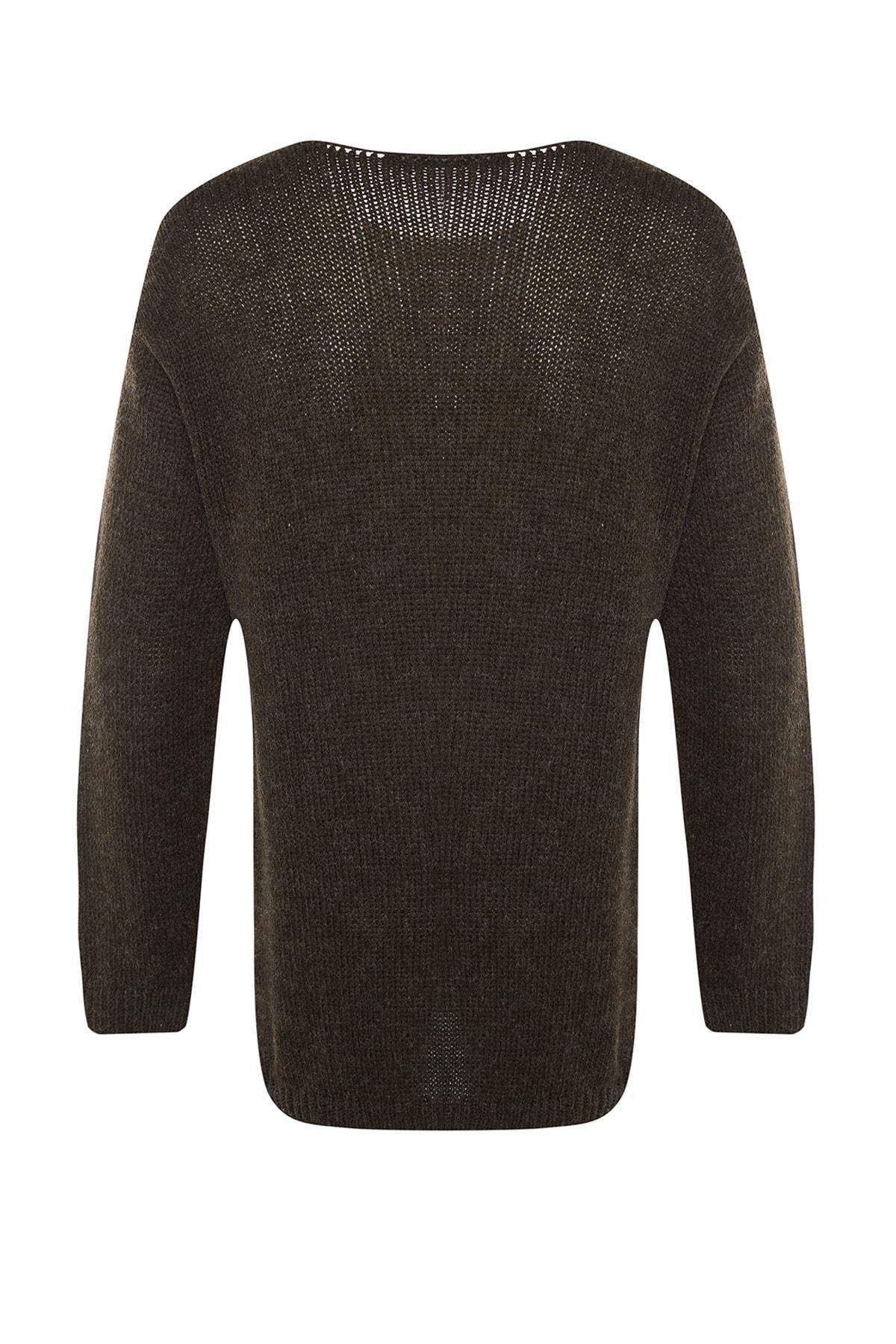 Brown Oversize Boat Neck Sweater, , large image number 6