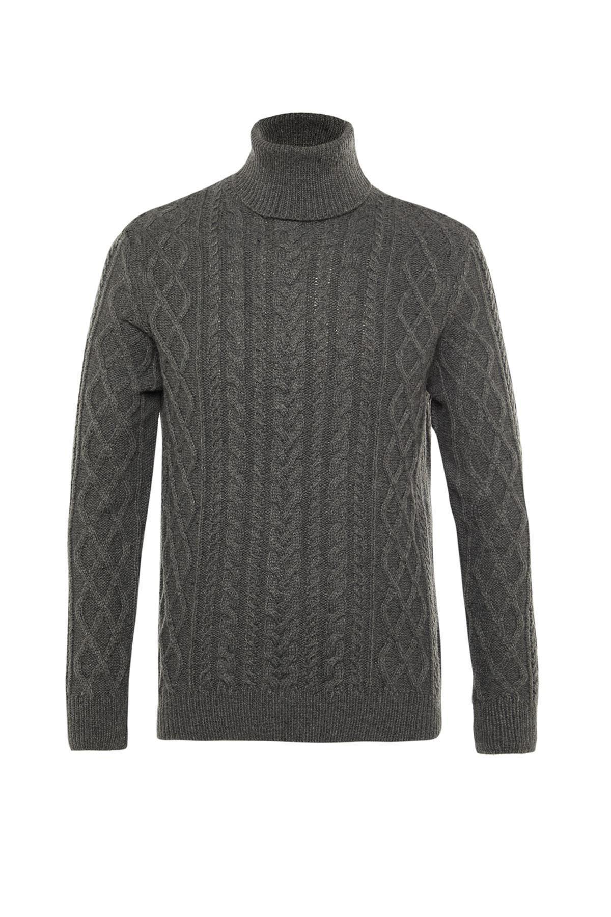 Grey Slim Fit Turtleneck Knitted Sweater, Gray, large image number 5