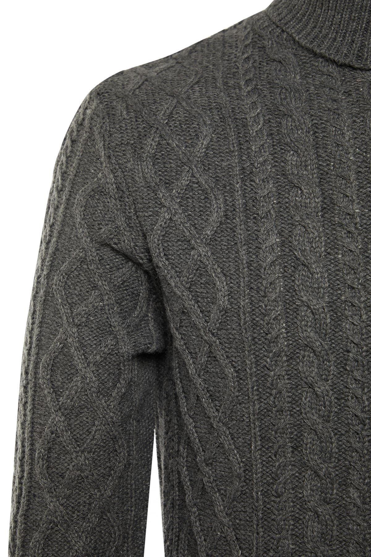 Grey Slim Fit Turtleneck Knitted Sweater, Gray, large image number 6