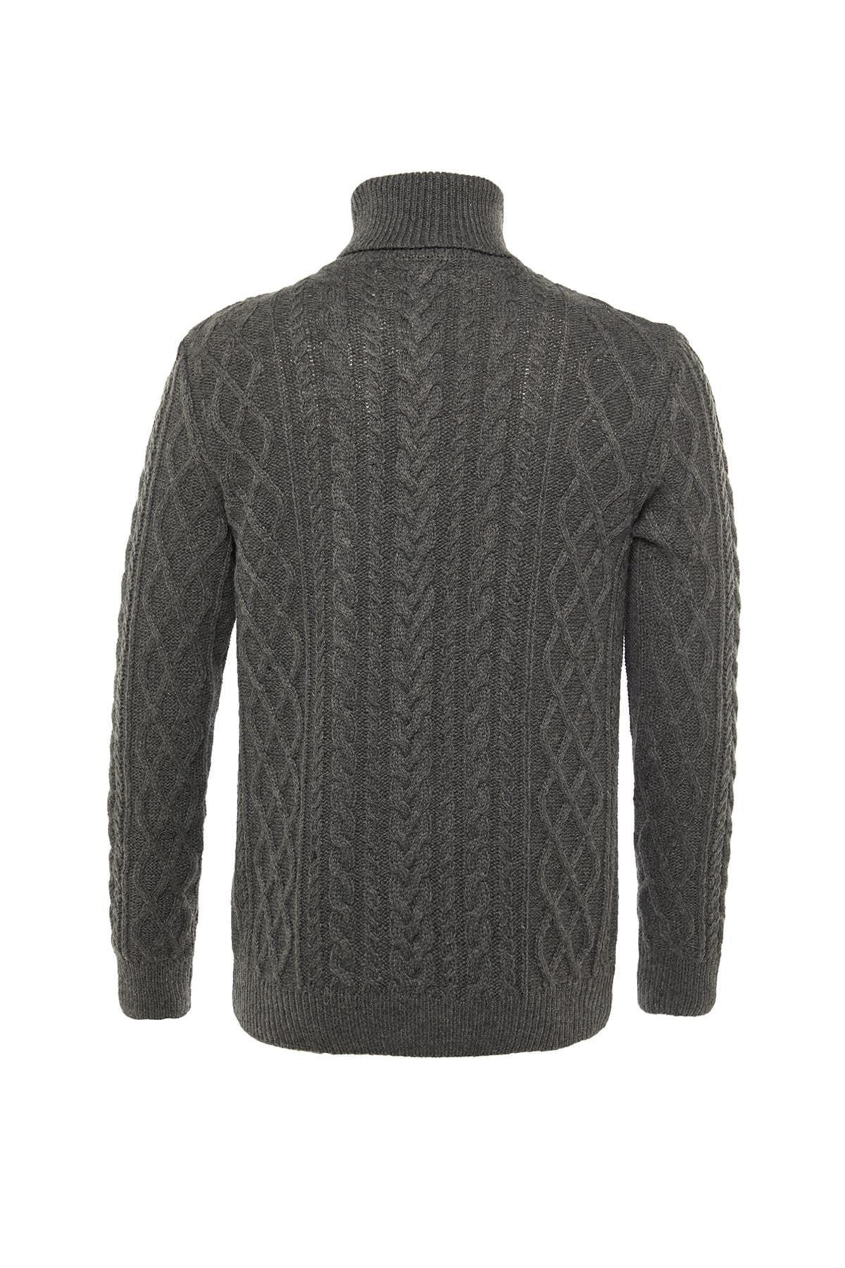 Grey Slim Fit Turtleneck Knitted Sweater, Gray, large image number 7