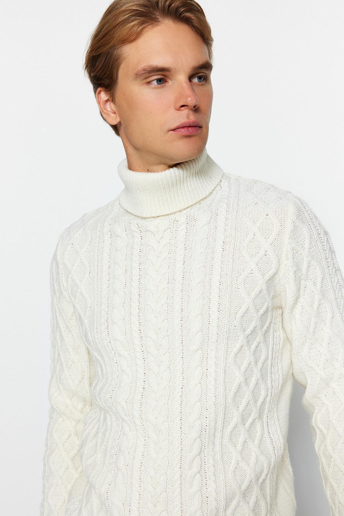 Cream Slim Turtleneck Sweater, , large image number 3