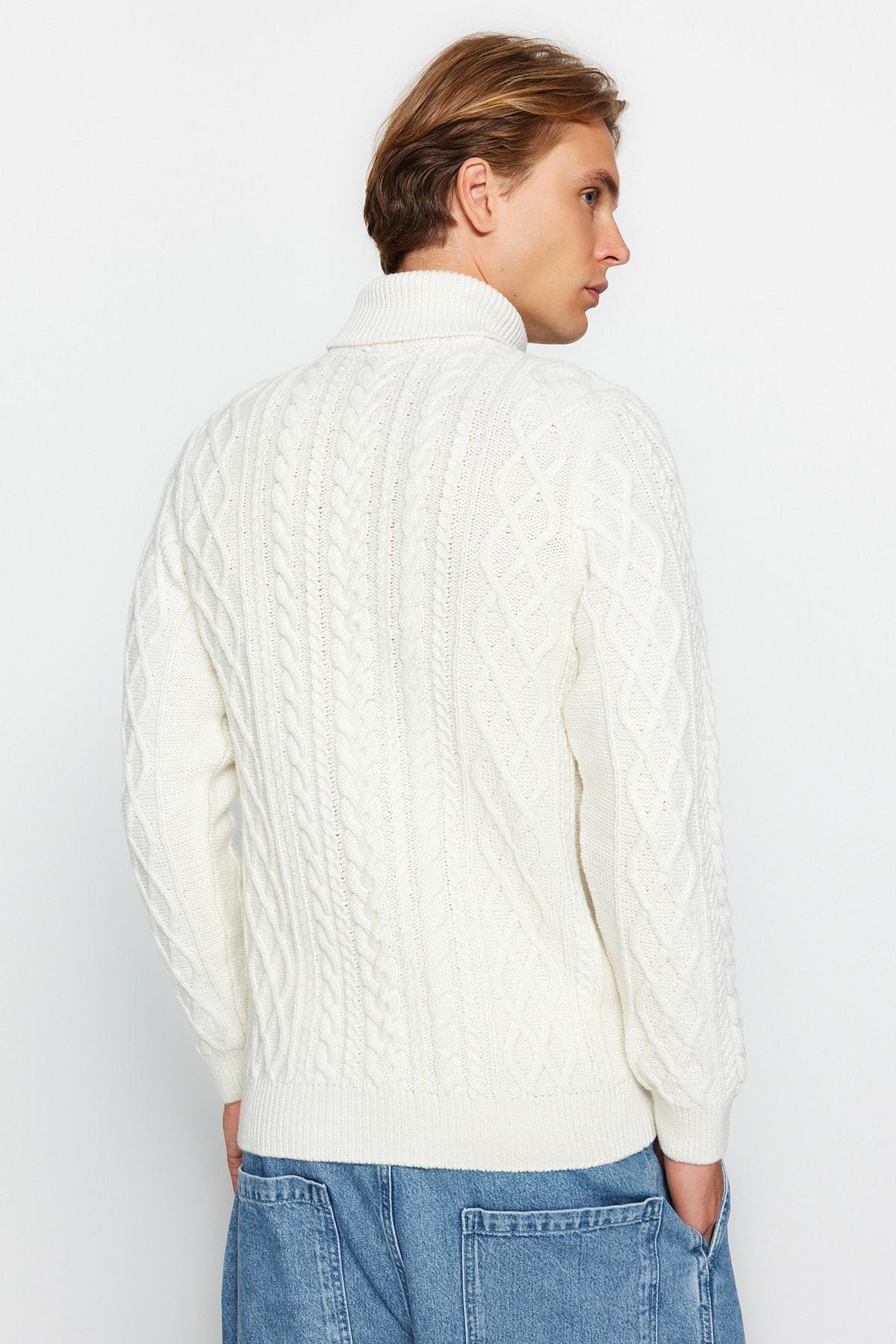 Cream Slim Turtleneck Sweater, , large image number 4