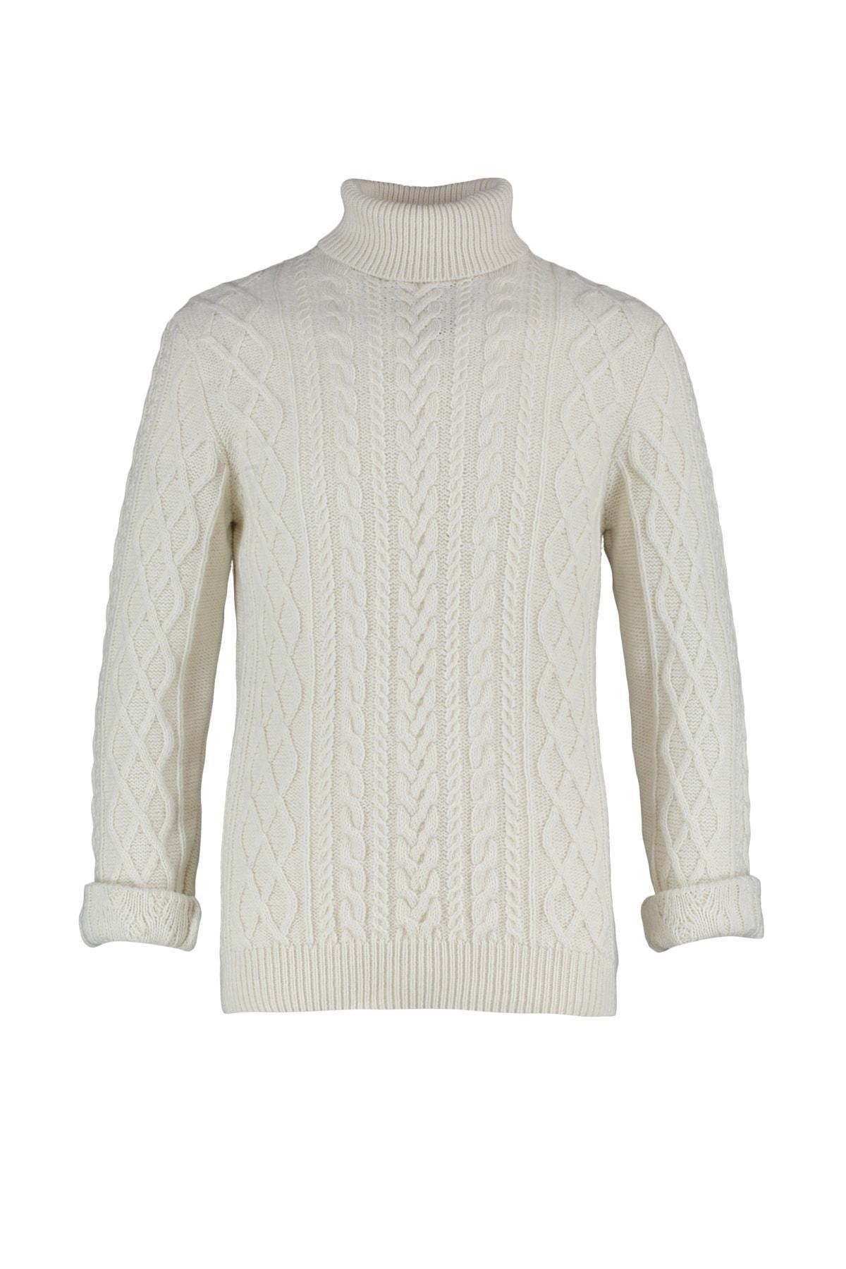 Cream Slim Turtleneck Sweater, , large image number 5