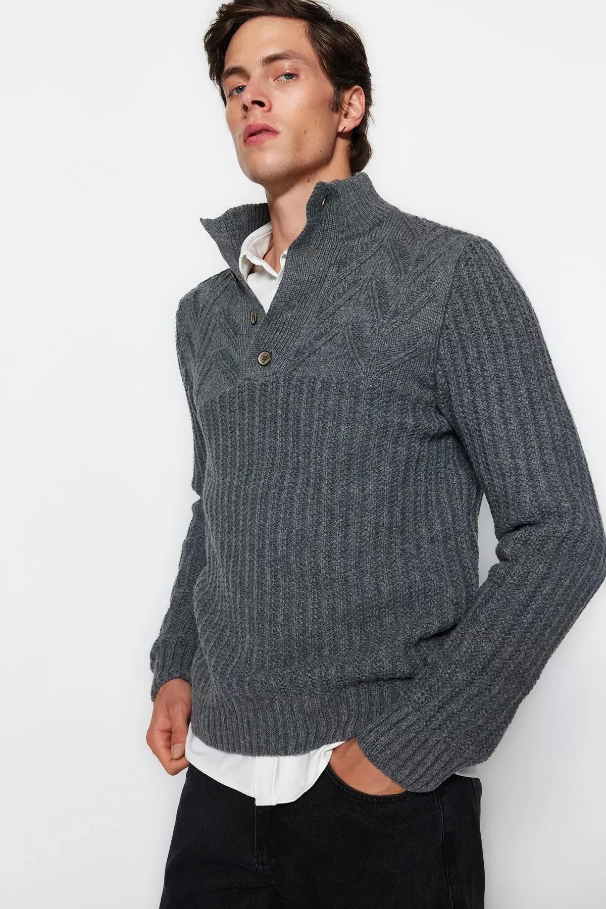 Grey Turtleneck Knitwear Sweater, C101_1653, large image number 0