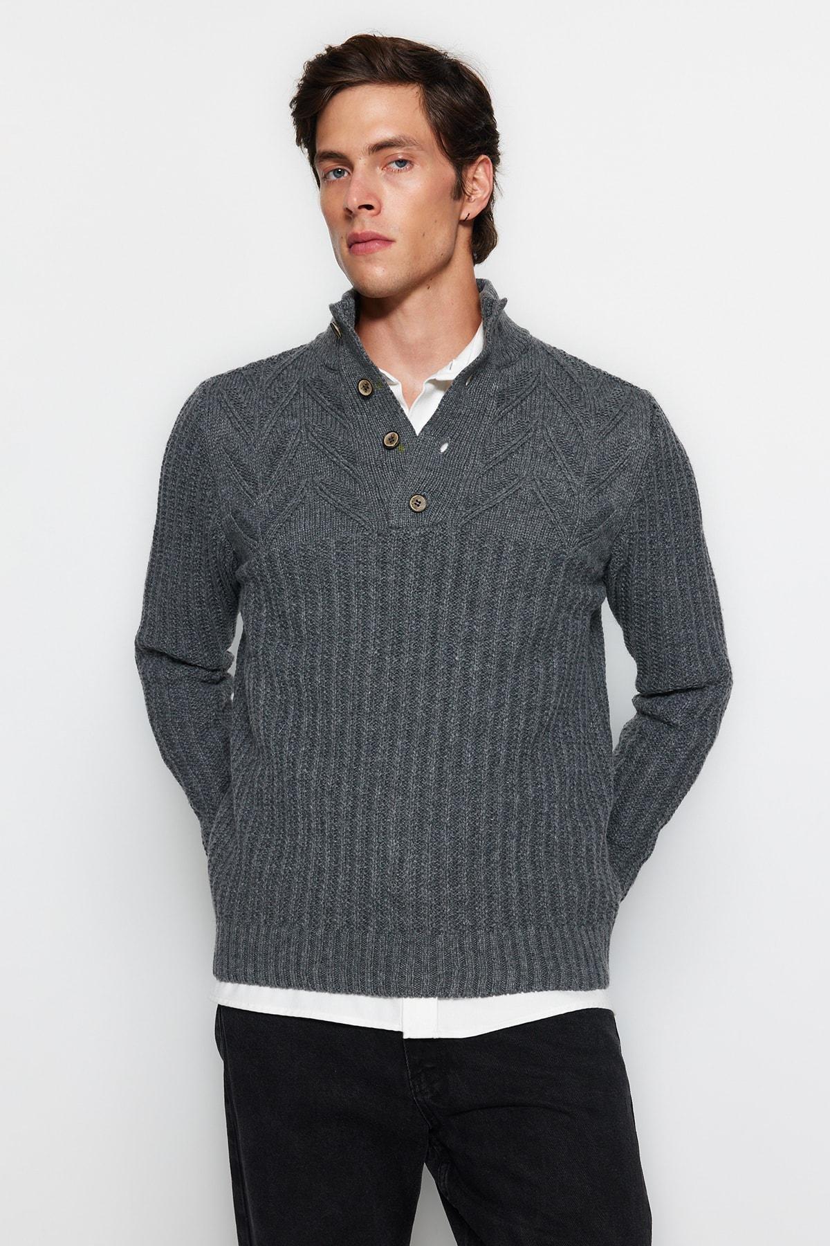 Grey Turtleneck Knitwear Sweater, C101_1653, large image number 1