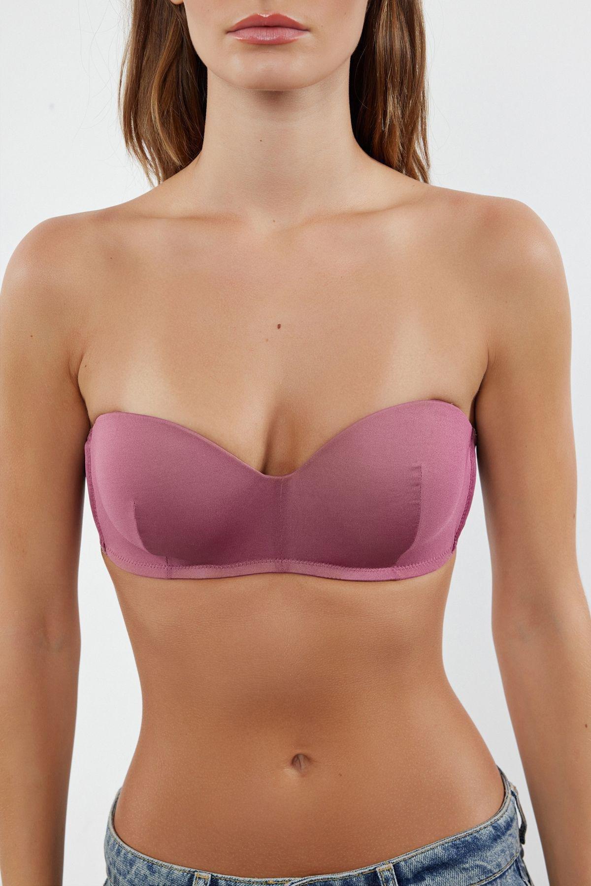 Dusty Rose-Skin 2 Pack String Strapless Padded Full Cup Balconet Knitted Bra THMSS21SU0141, 2, , large image number 3