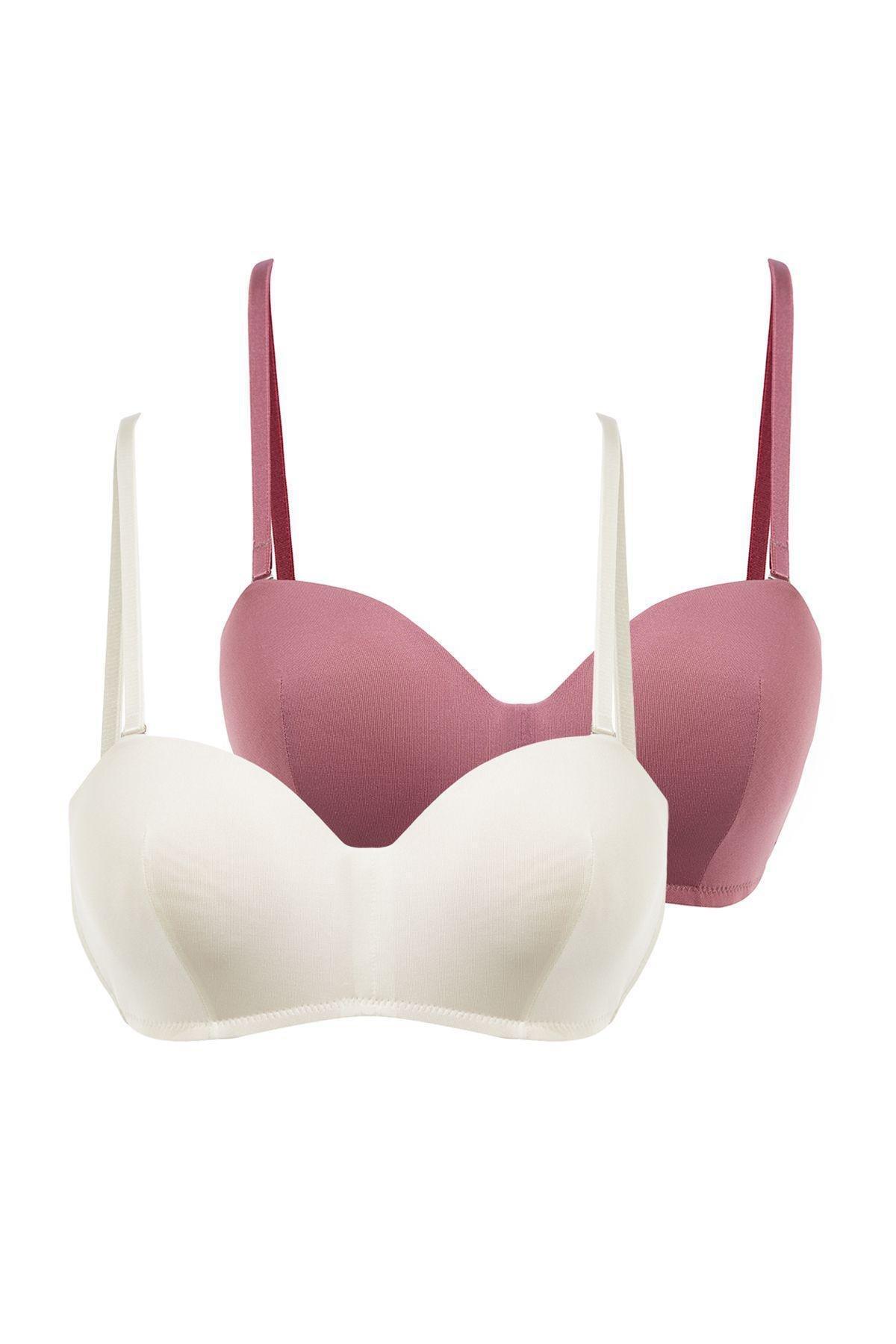 Dusty Rose-Skin 2 Pack String Strapless Padded Full Cup Balconet Knitted Bra THMSS21SU0141, 2, , large image number 7