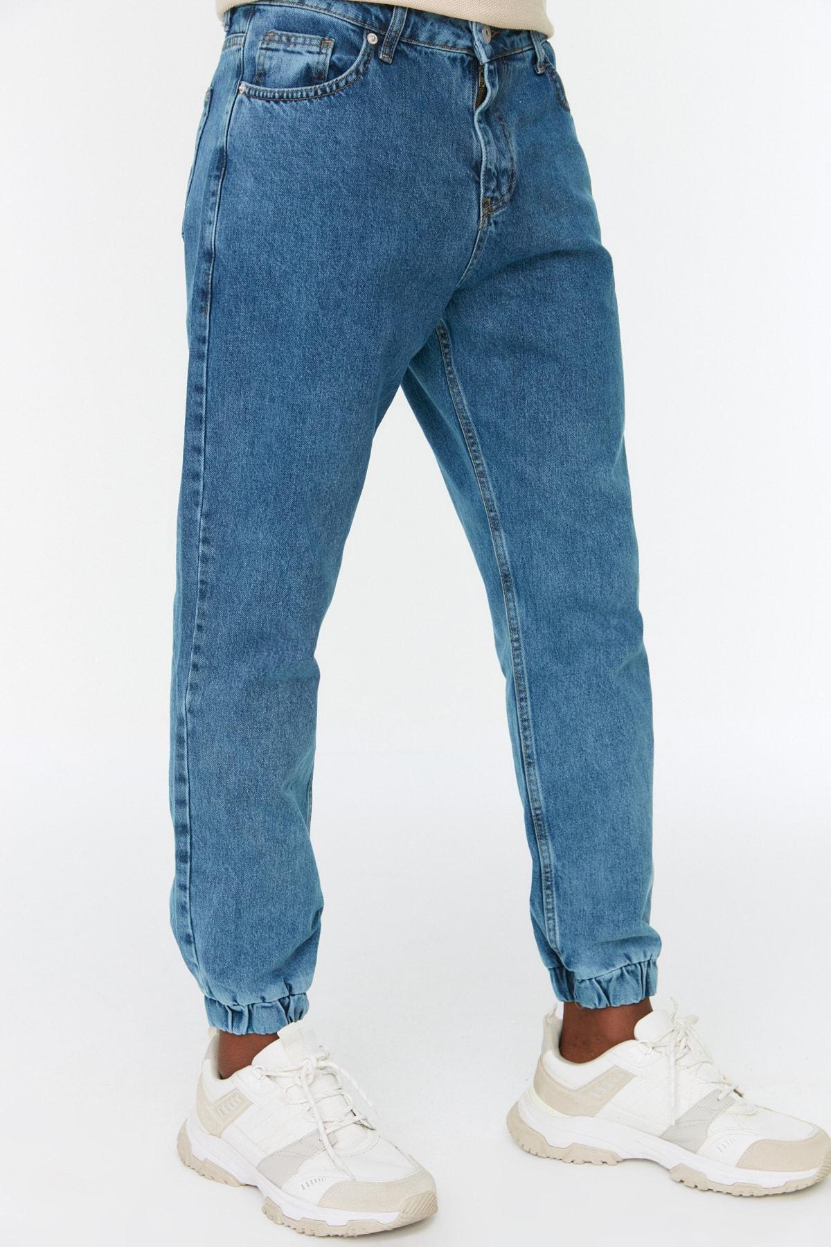 Trendyol - Blue Joggers High Waist Jeans