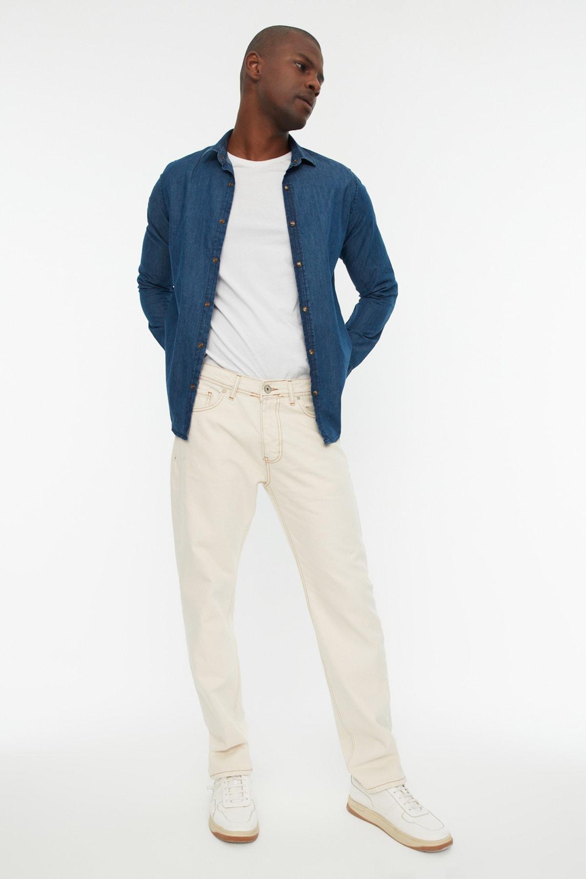 White Straight Mid Waist Jeans, , large image number 2