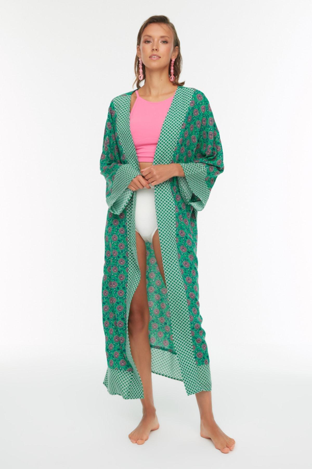 Trendyol - Green Printed Kimono