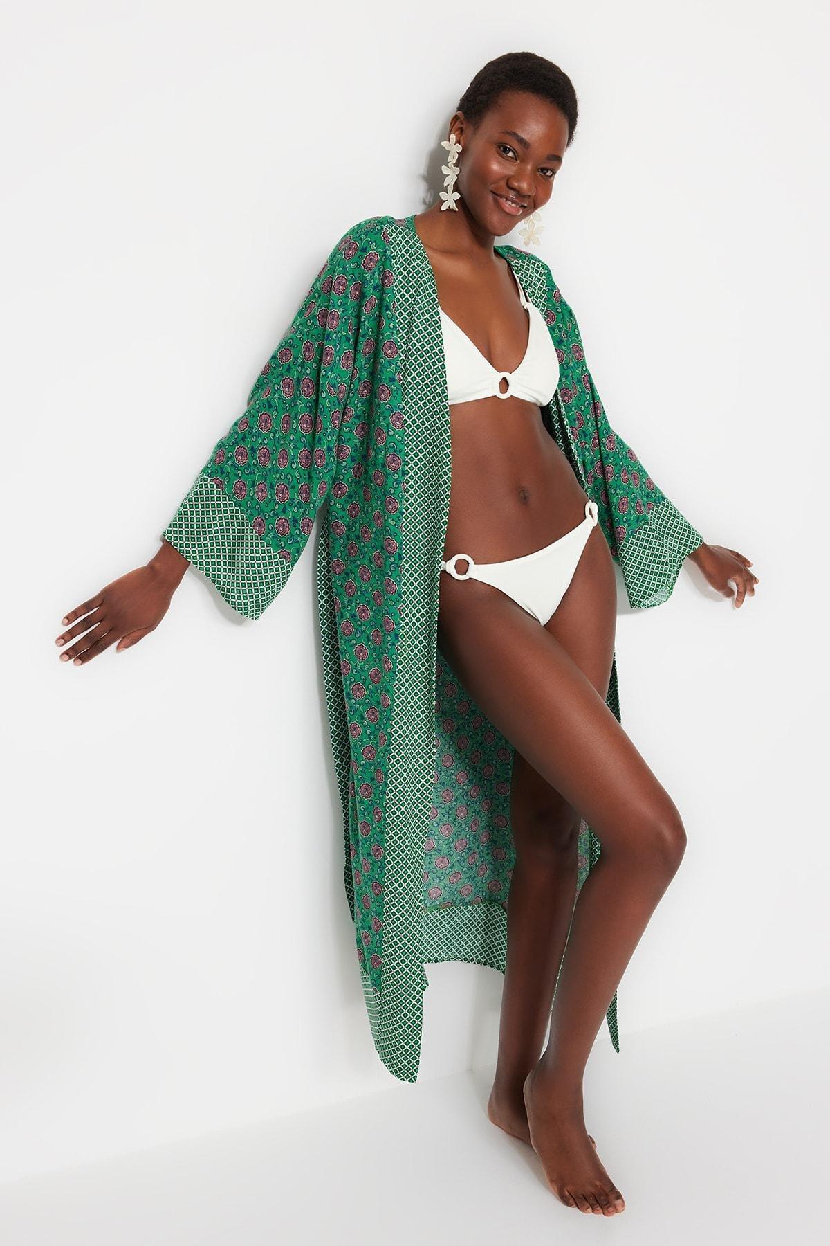 Trendyol - Green Printed Kimono