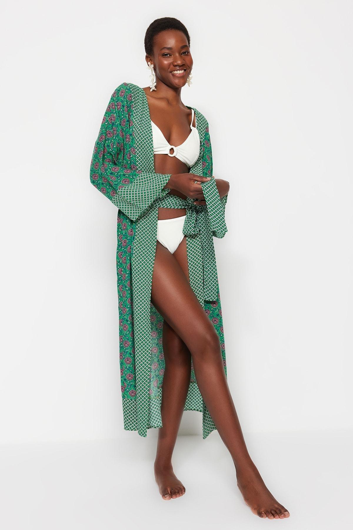 Trendyol - Green Printed Kimono