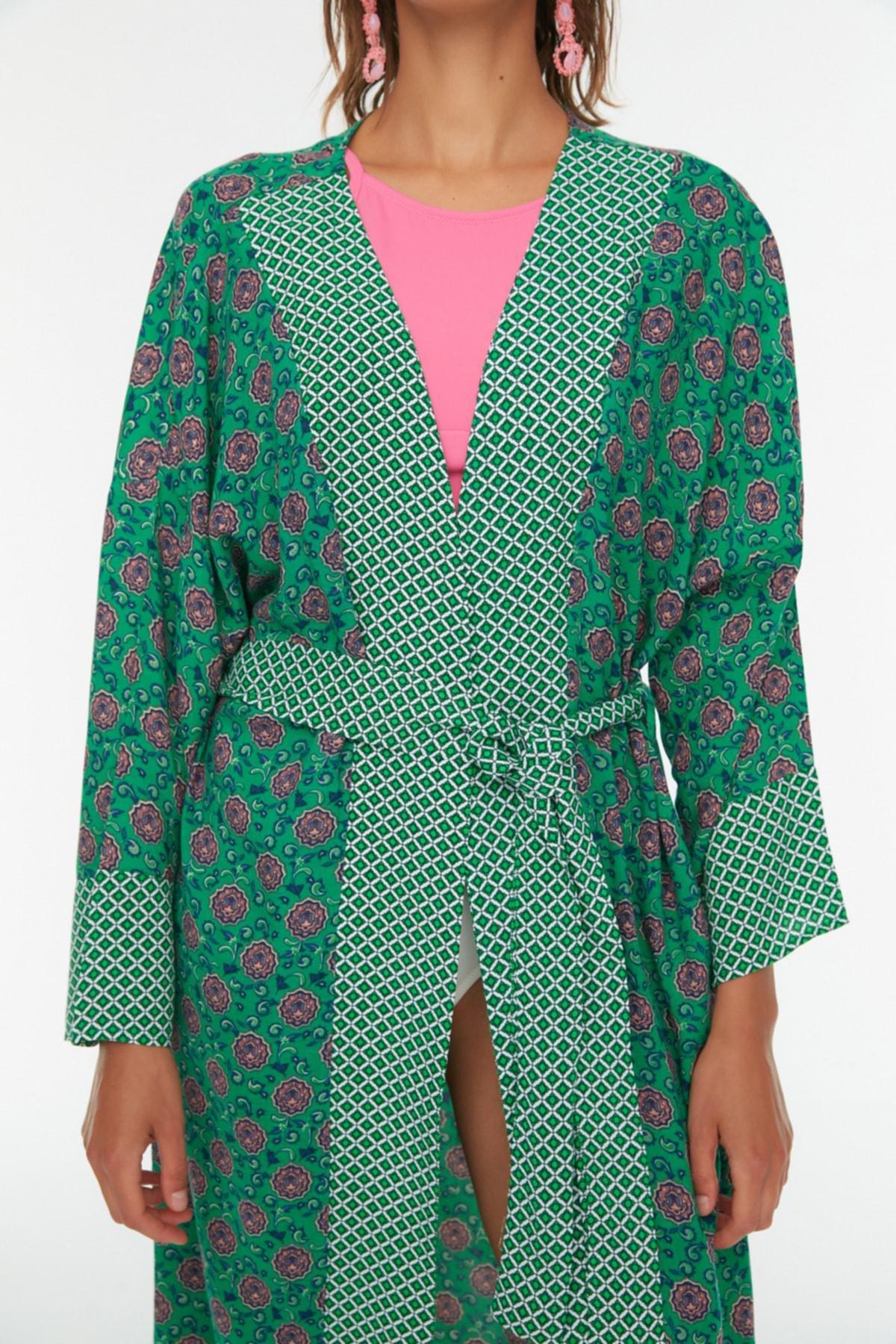 Trendyol - Green Printed Kimono