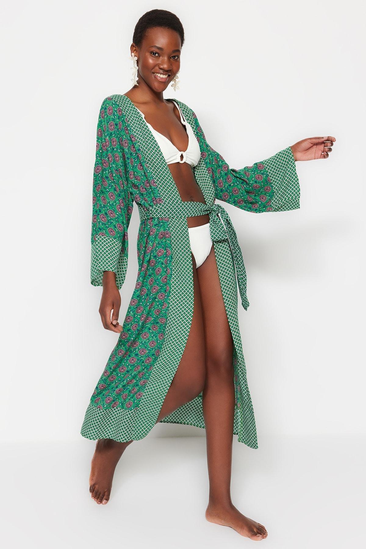 Trendyol - Green Printed Kimono