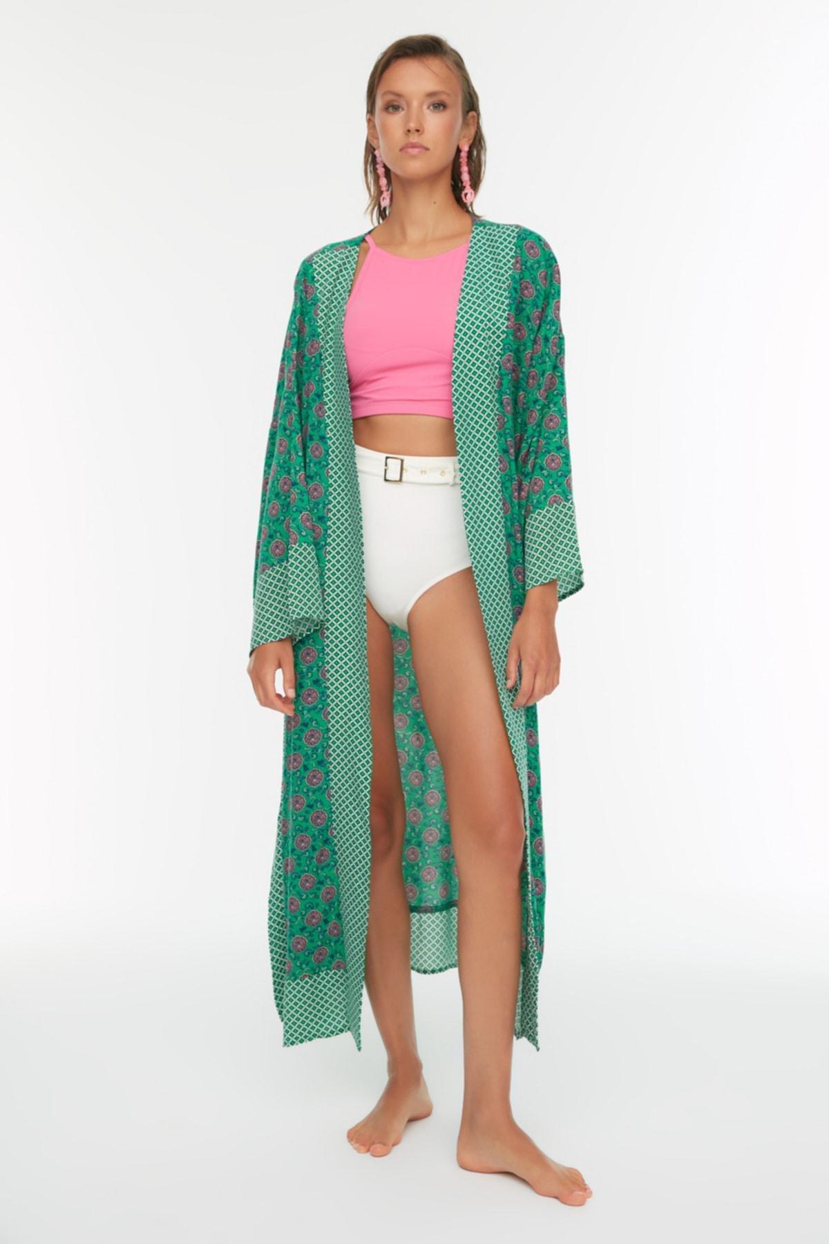 Trendyol - Green Printed Kimono