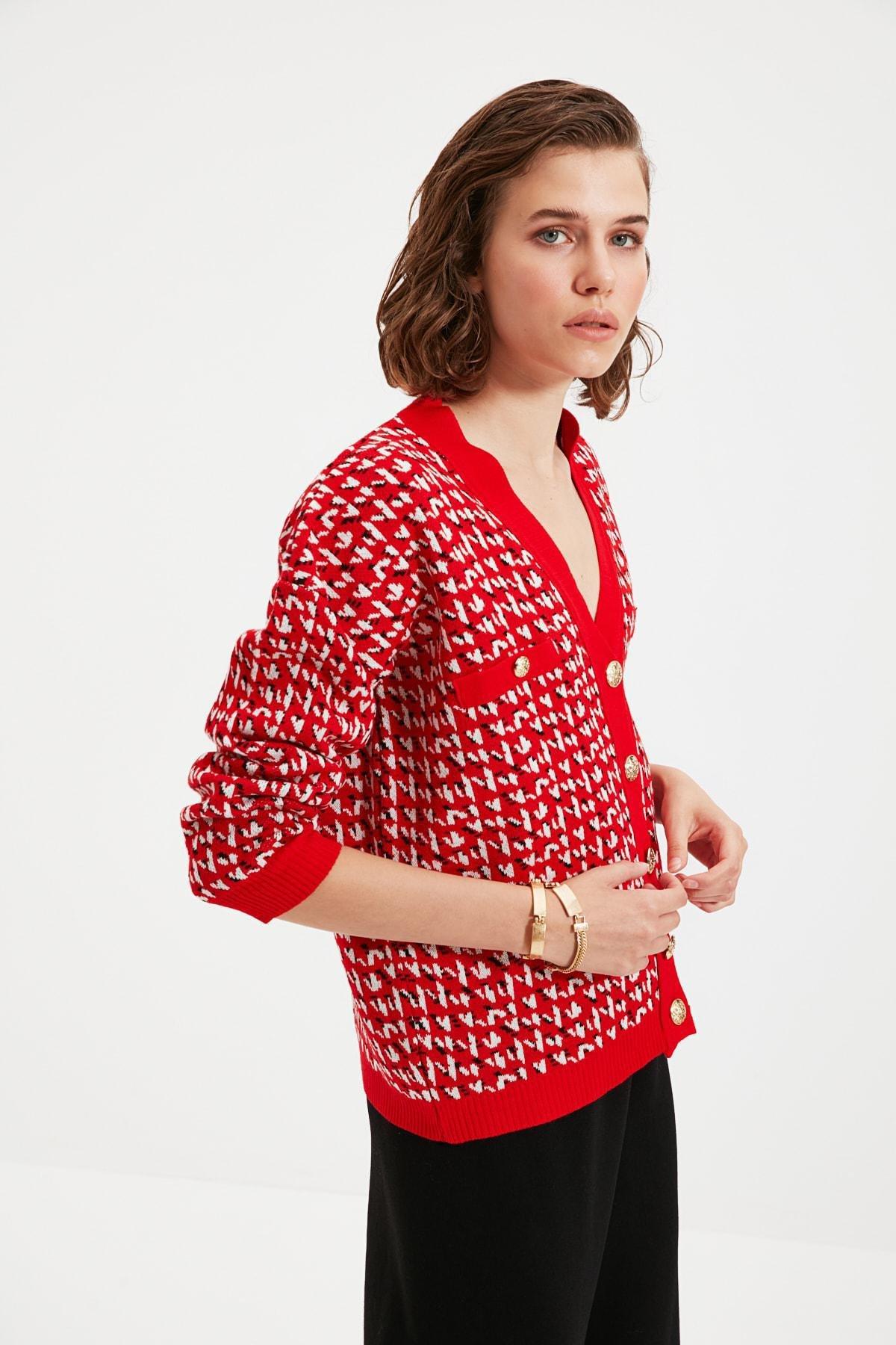 Red V Neck Cardigan, , large image number 2