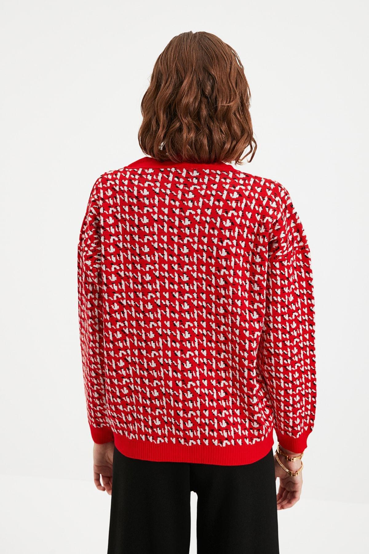 Red V Neck Cardigan, , large image number 4