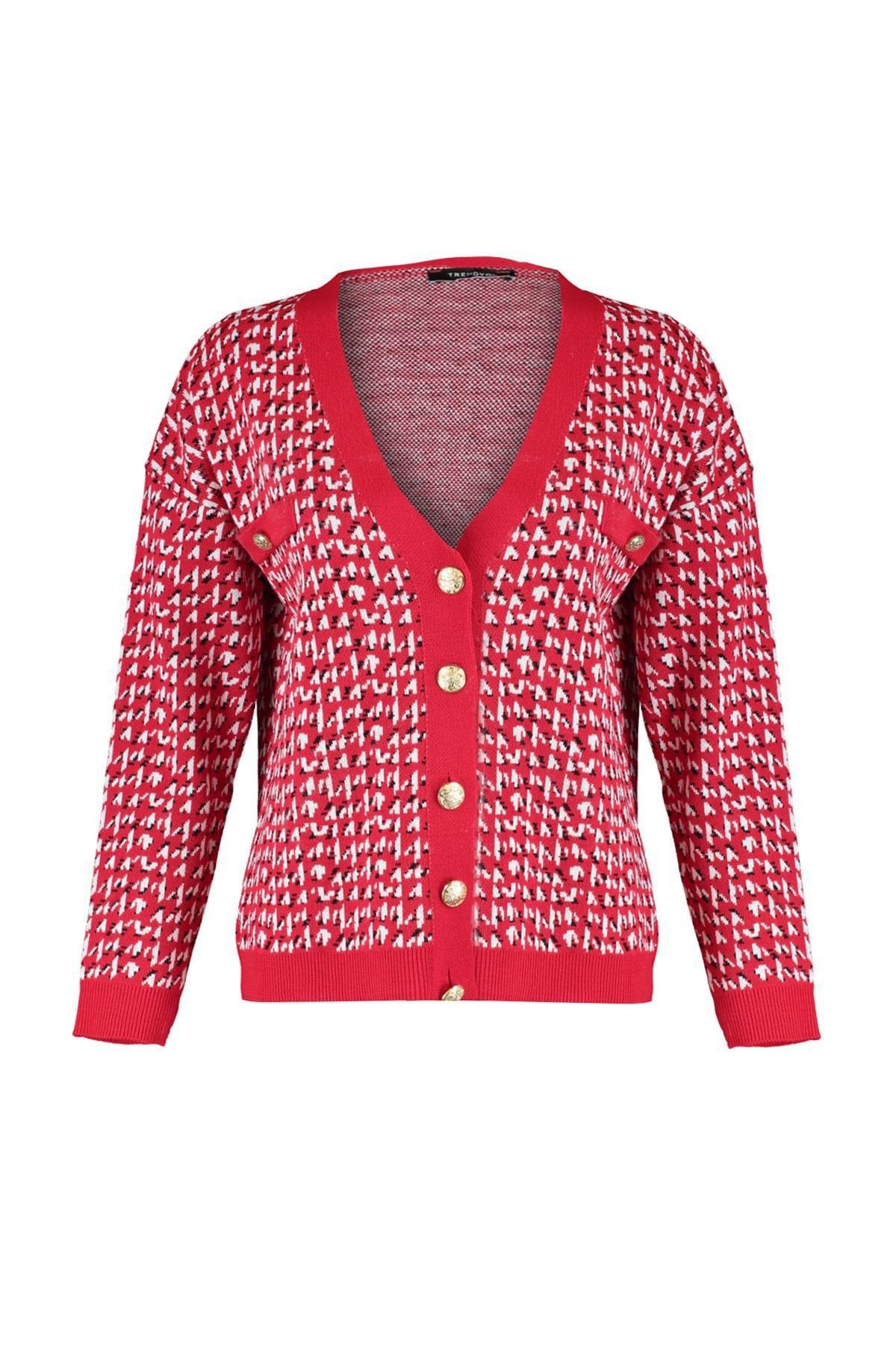 Red V Neck Cardigan, , large image number 5