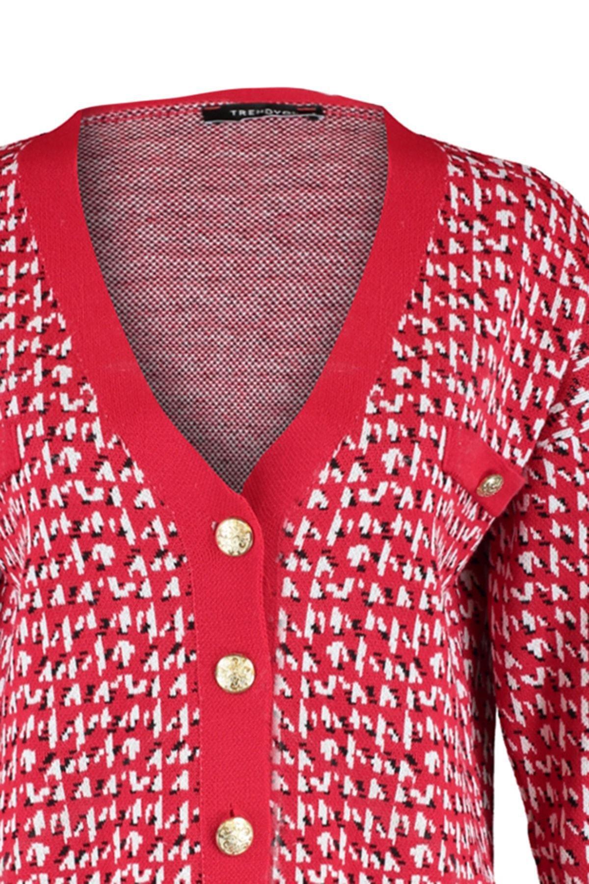 Red V Neck Cardigan, , large image number 6