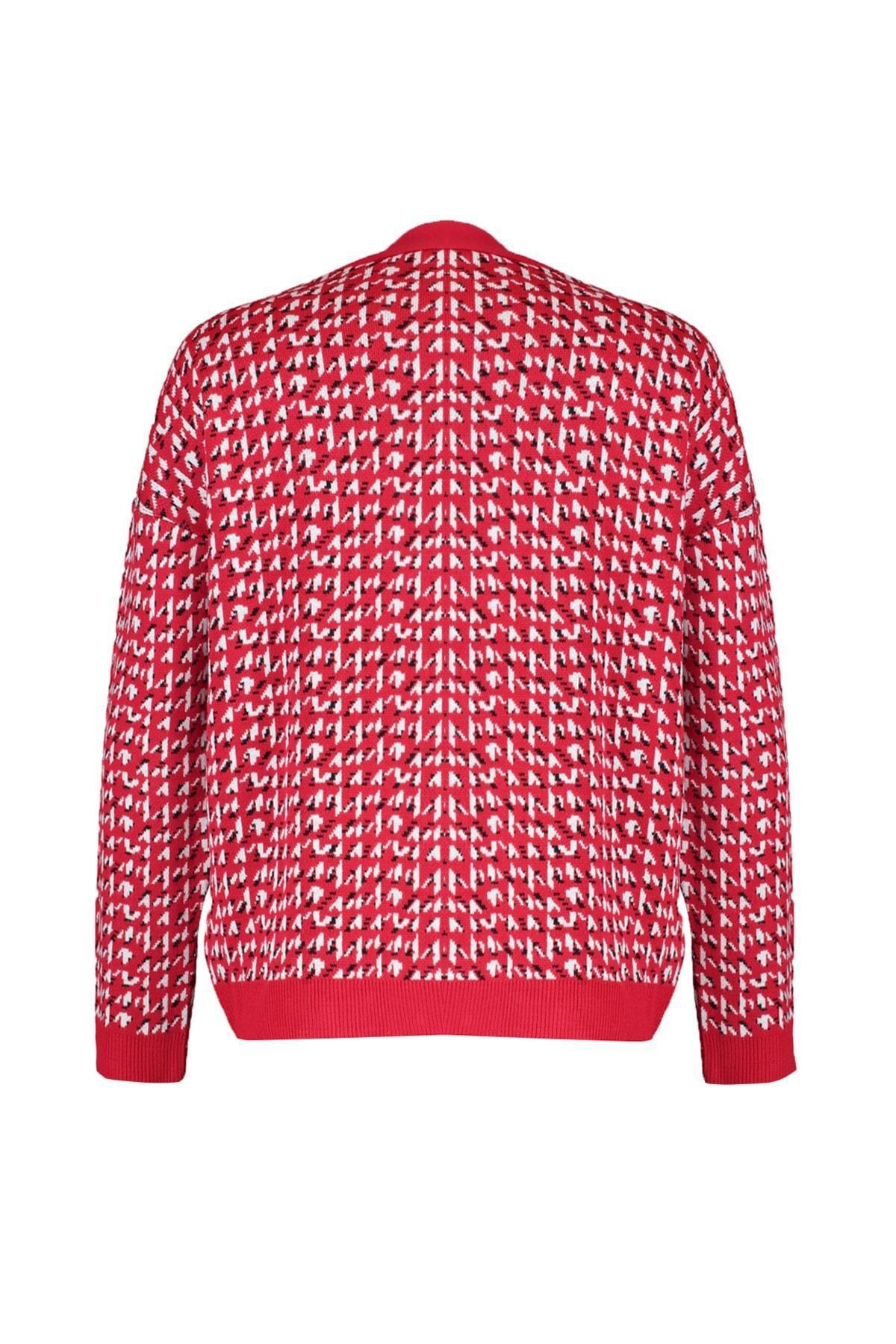 Red V Neck Cardigan, , large image number 7