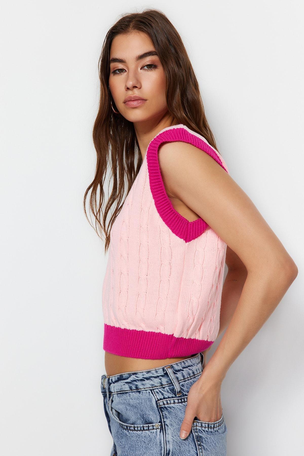 Pink V-Neck Sweater Vest, , large image number 0