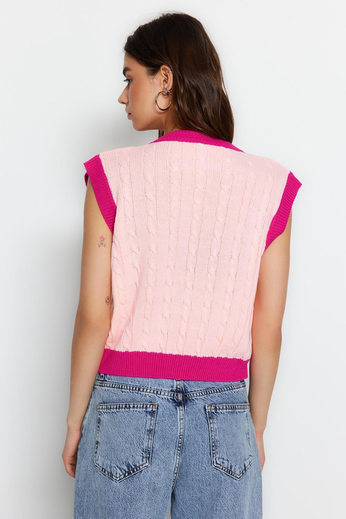 Pink V-Neck Sweater Vest, , large image number 5