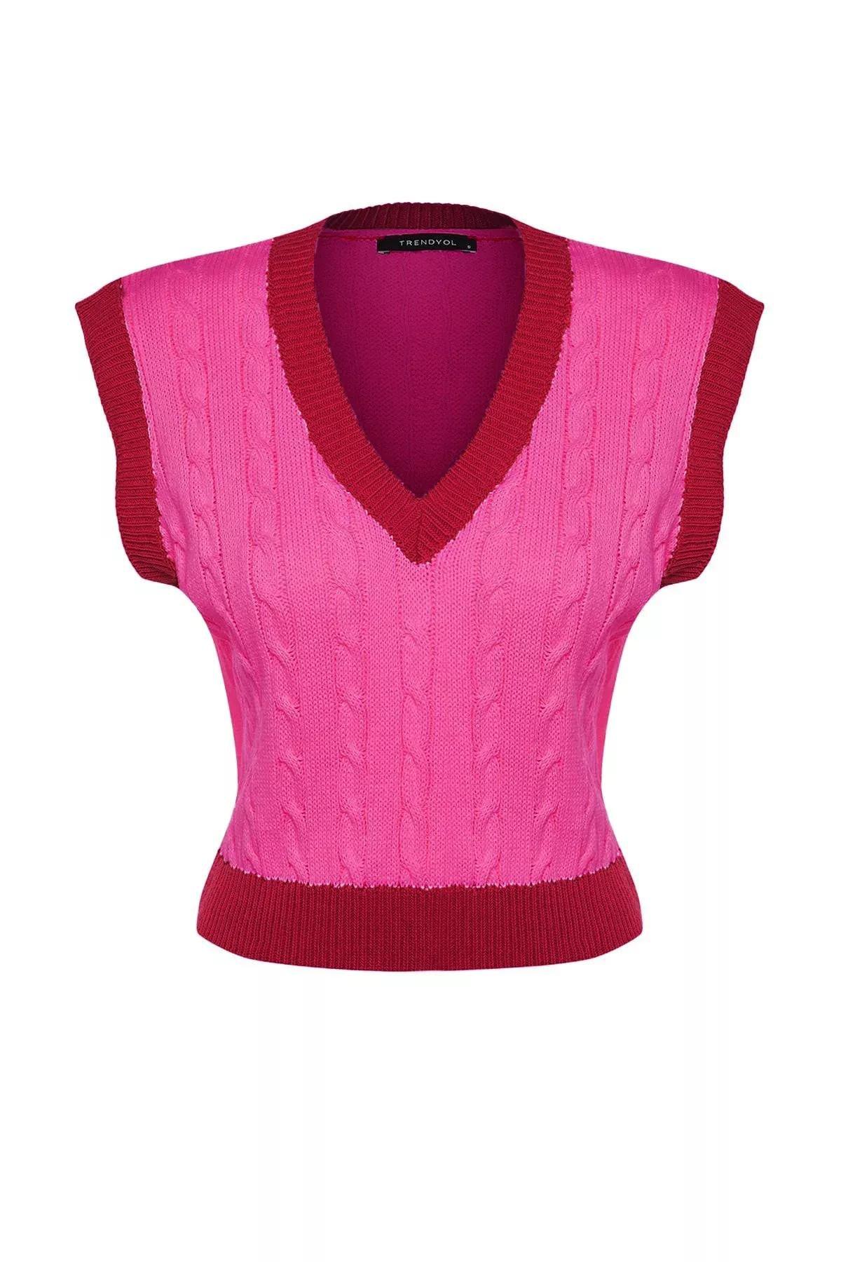 Pink V-Neck Sweater Vest, , large image number 5