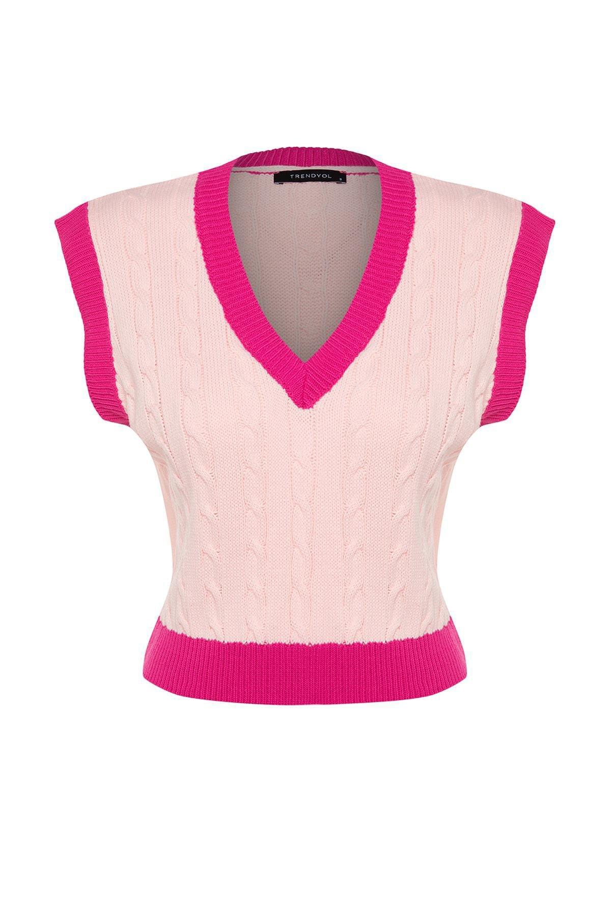 Pink V-Neck Sweater Vest, , large image number 6