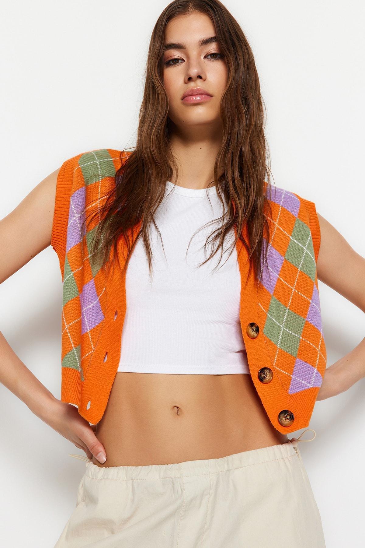 Trendyol Orange V Neck Sweater Vest Azadea UAE