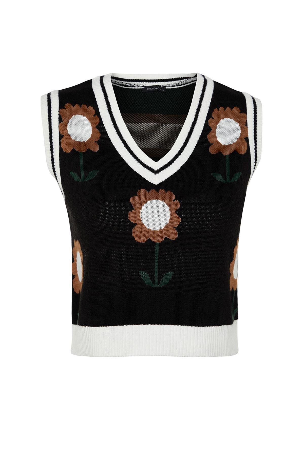 Black Floral Sweater Vest, , large image number 5