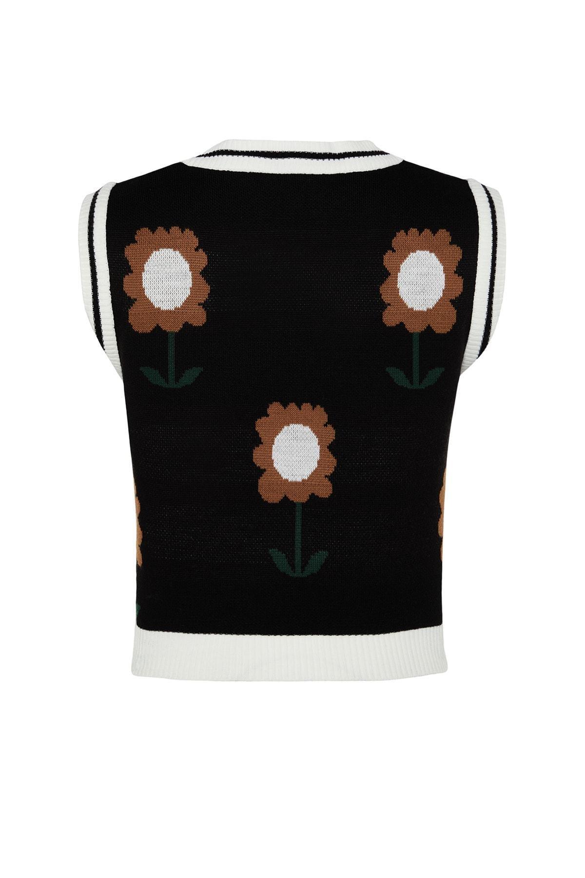 Black Floral Sweater Vest, , large image number 7