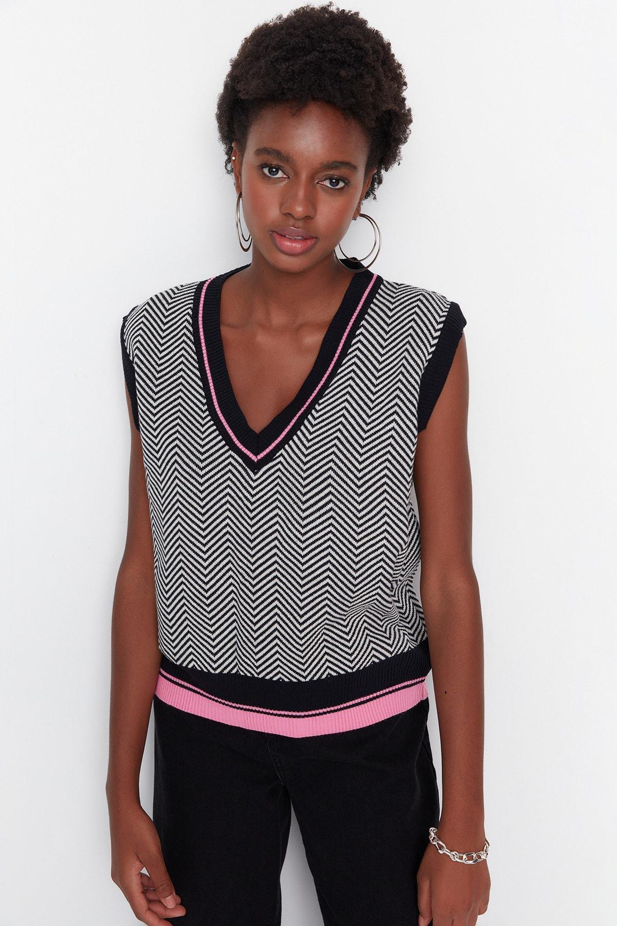 Black V Neck Sweater Vest, , large image number 0