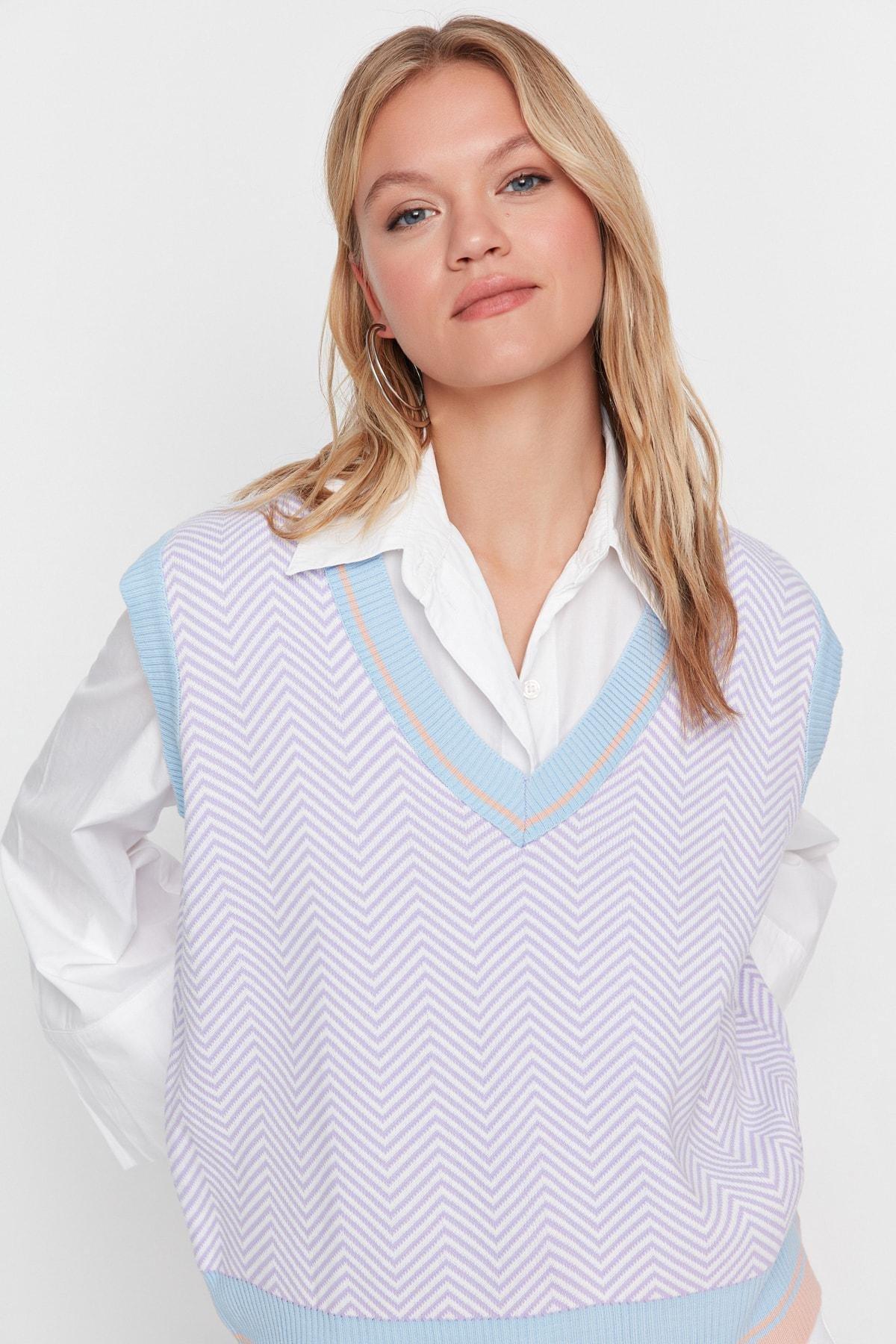Blue V Neck Sweater Vest, , large image number 0