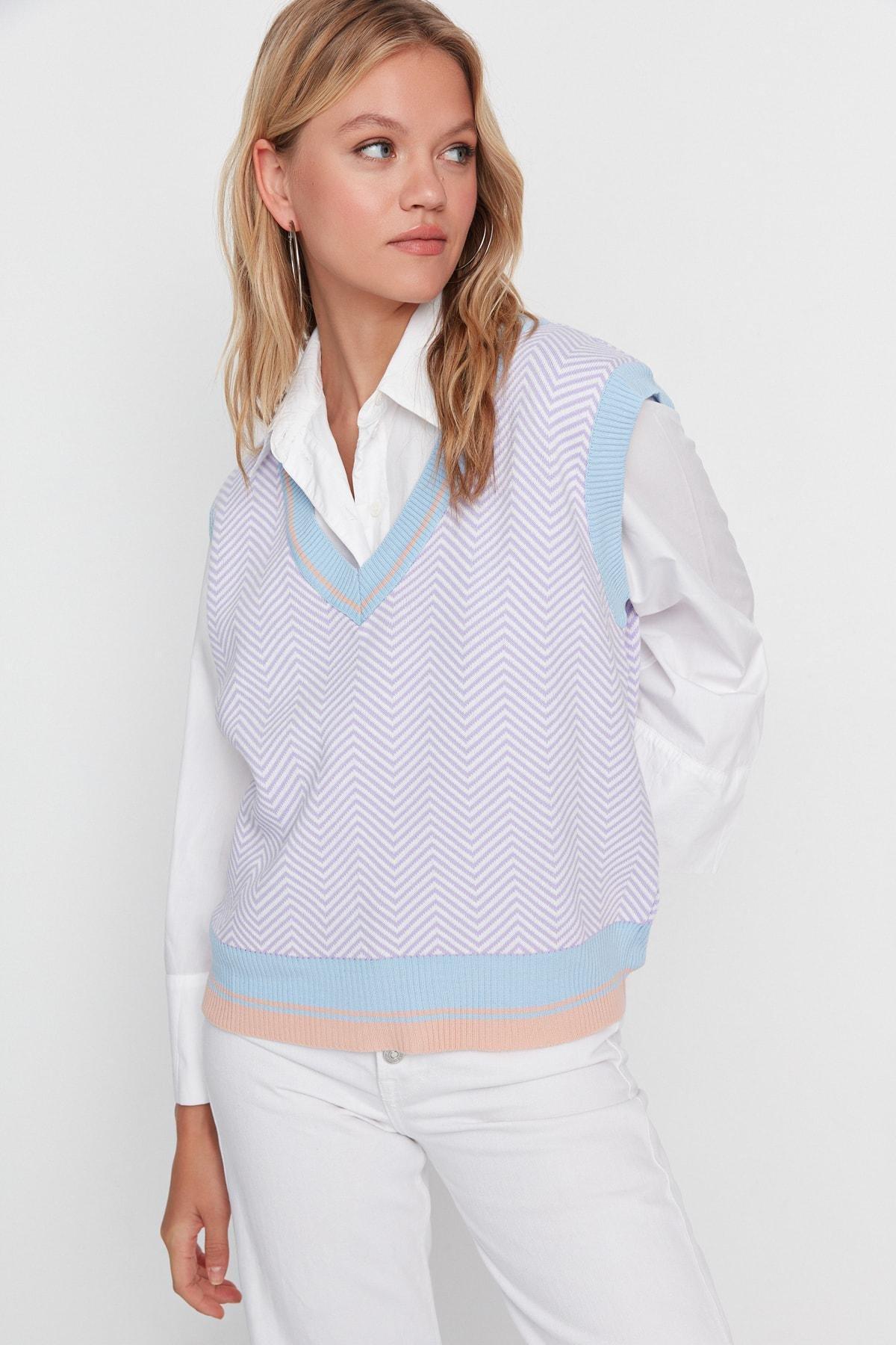 Blue V Neck Sweater Vest, , large image number 1