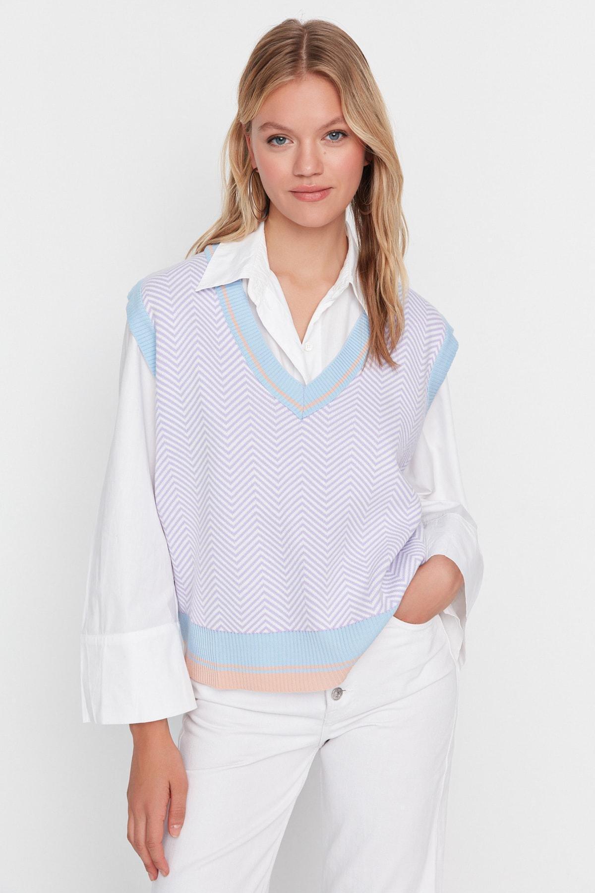 Blue V Neck Sweater Vest, , large image number 2