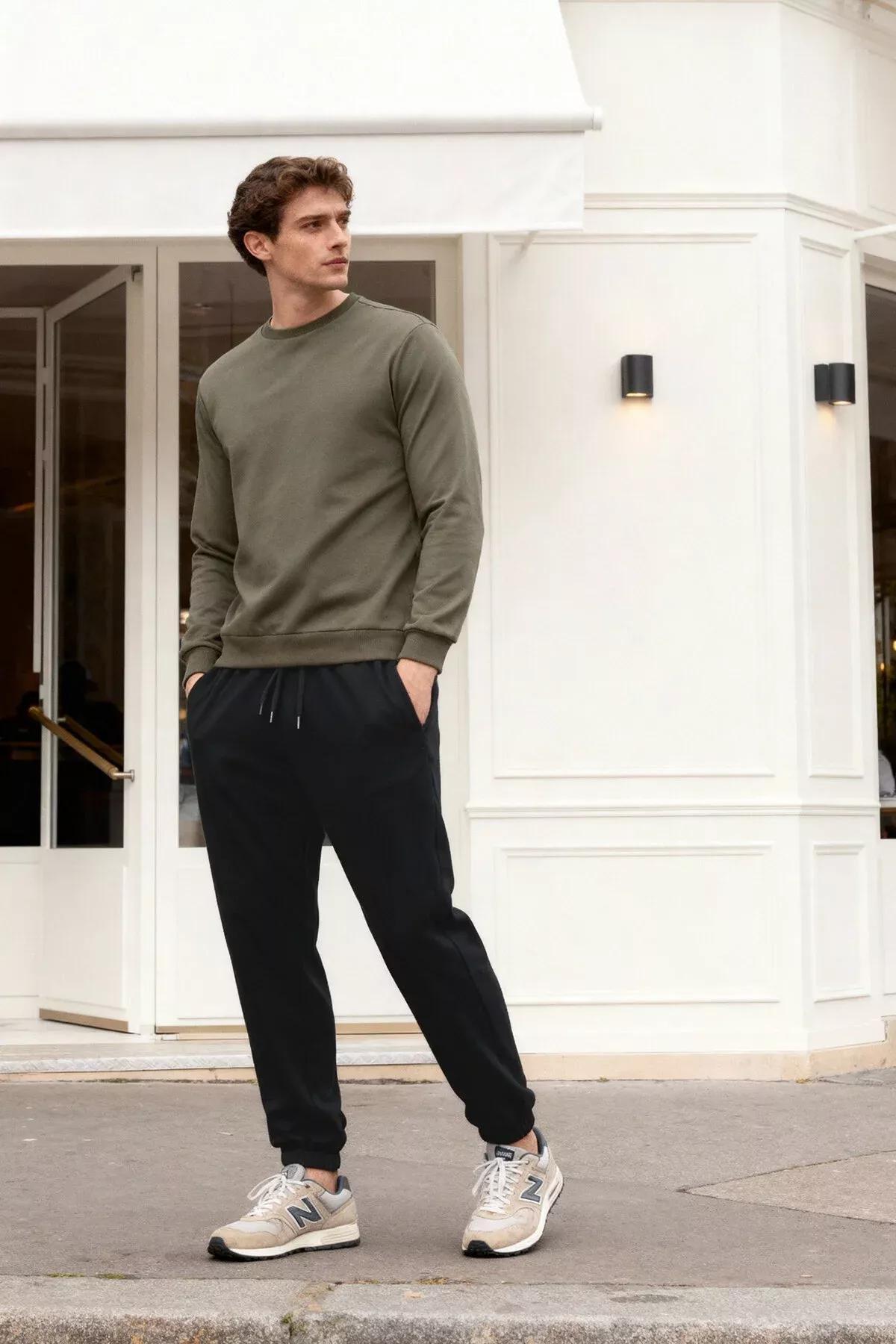 Green Crew Neck Sweatshirt, Khaki, medium