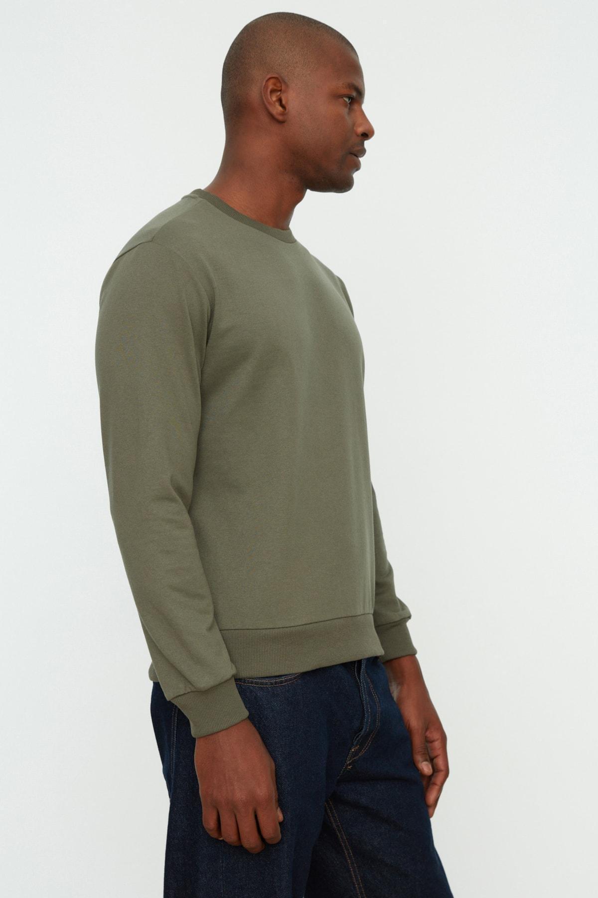 Green Crew Neck Sweatshirt, Khaki, medium