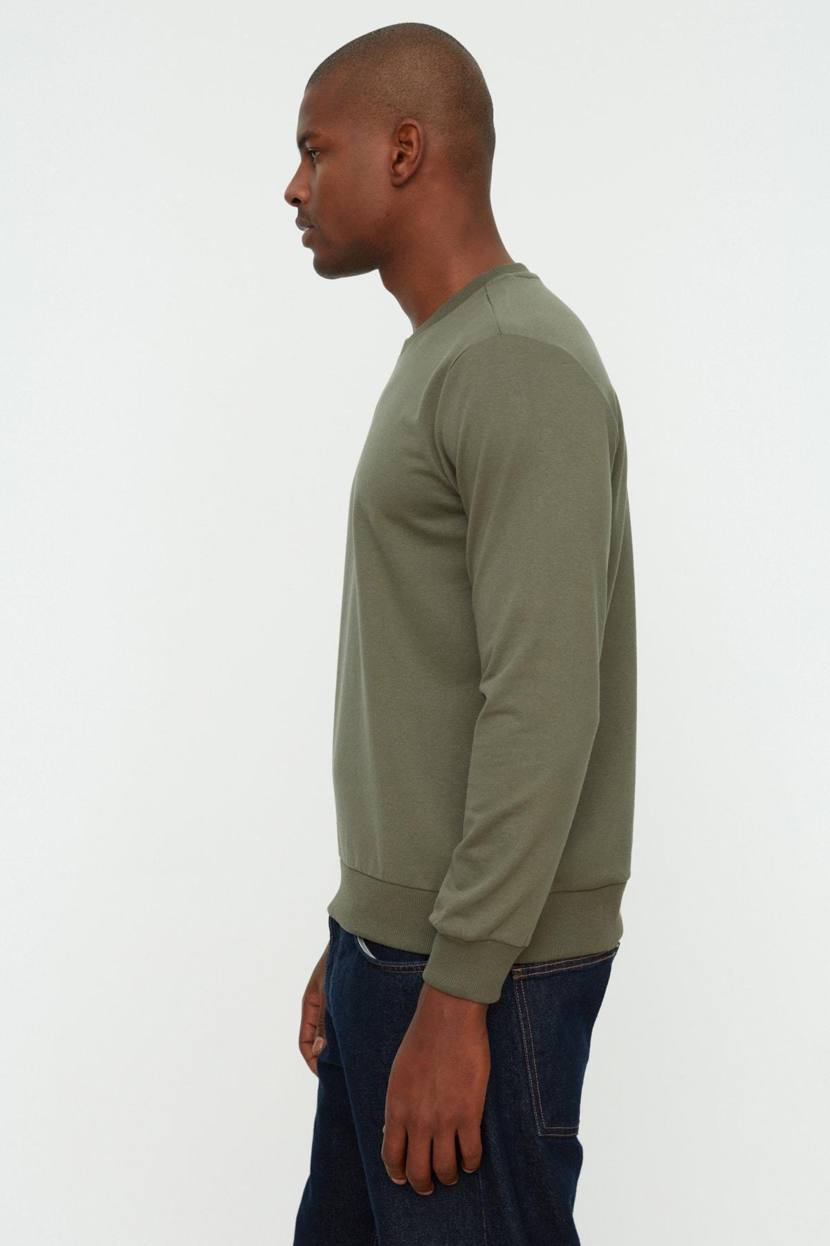 Green Crew Neck Sweatshirt, Khaki, medium