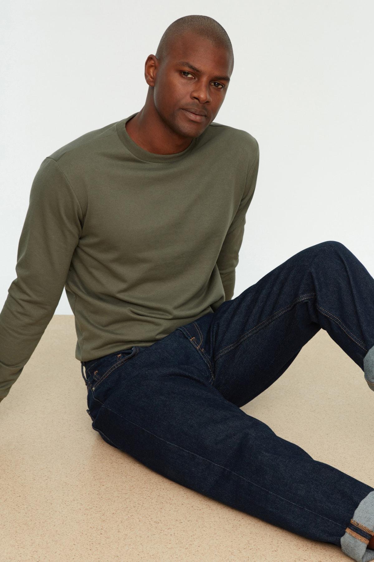 Green Crew Neck Sweatshirt, Khaki, large image number 5