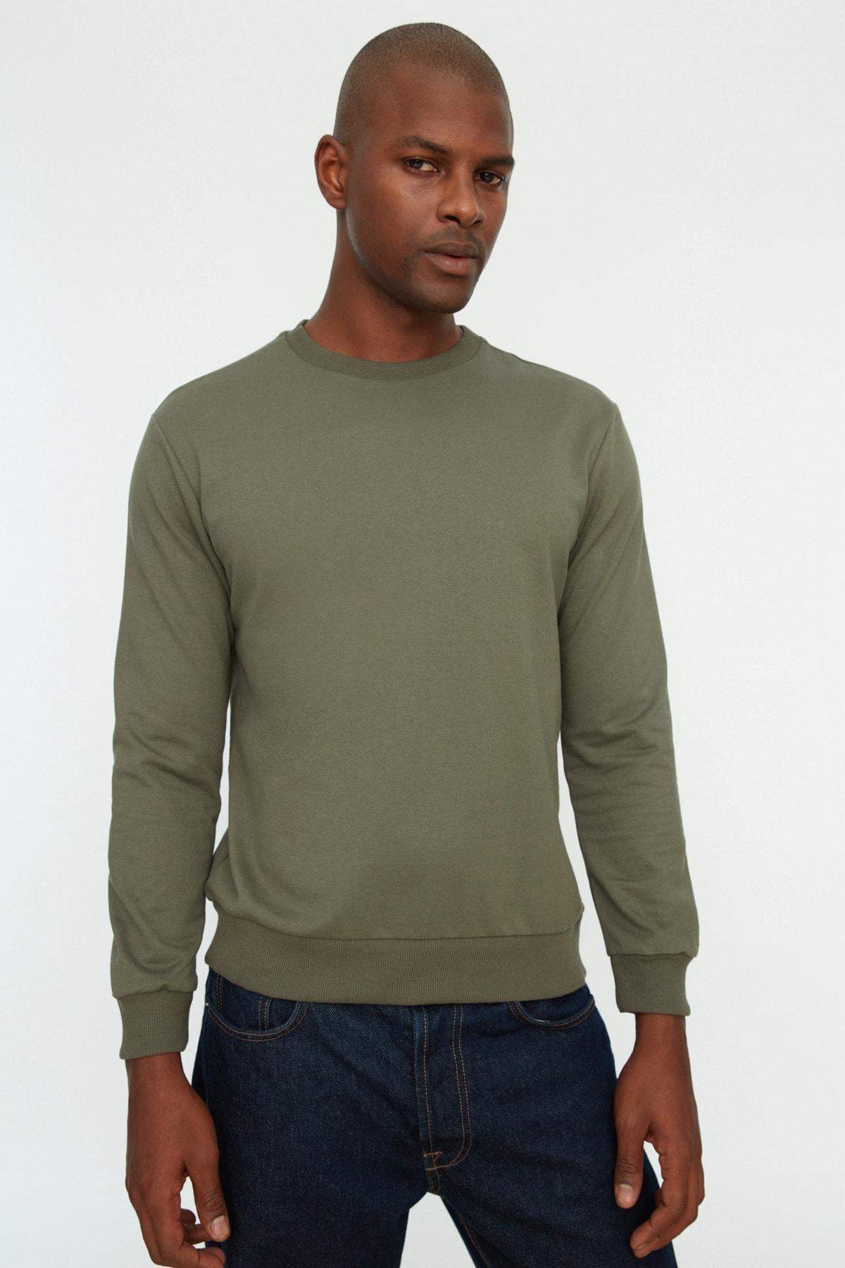Green Crew Neck Sweatshirt, Khaki, large image number 6