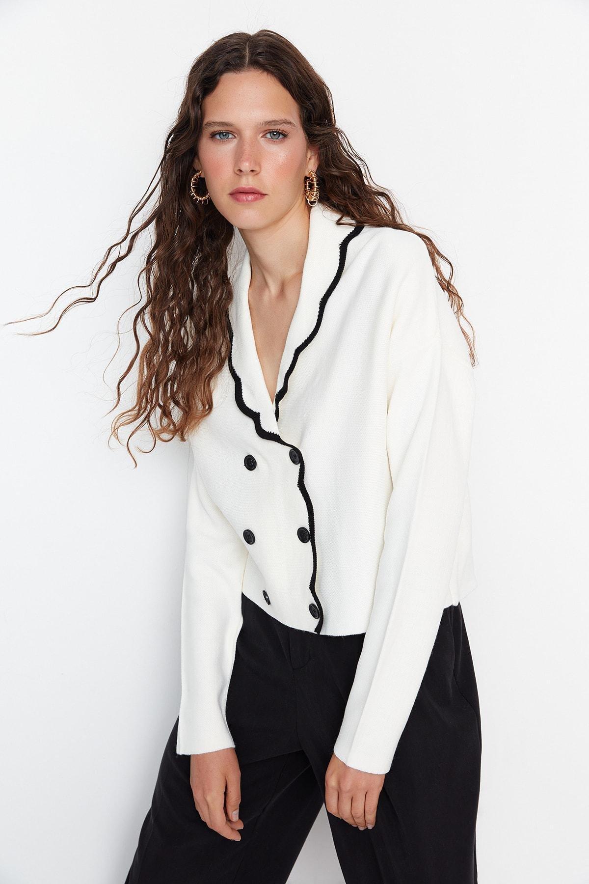 White Double-Breasted Cardigan, , large image number 0
